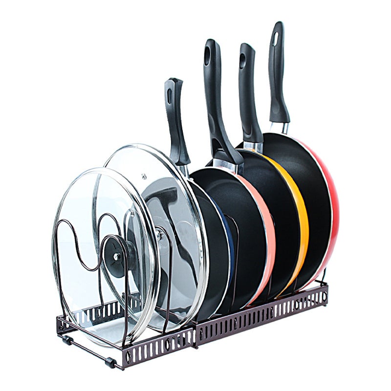 Organizer na pokrywki do garnków z 7 regulowanymi przegródkami, stojak na pokrywki do garnków i ociekacz do naczyń