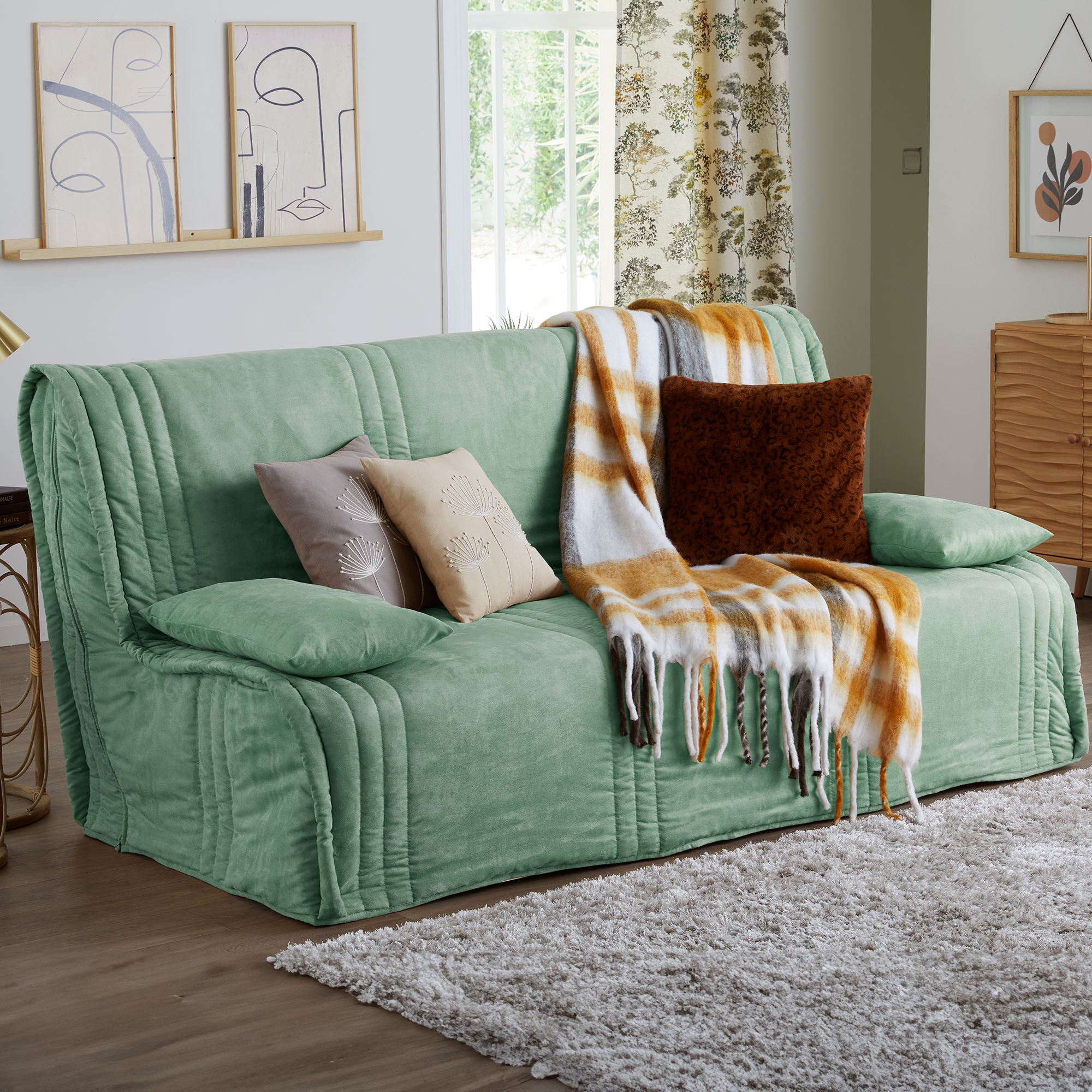 Housse clic-clac KEVA 140x190 vert en polyester | Leroy Merlin