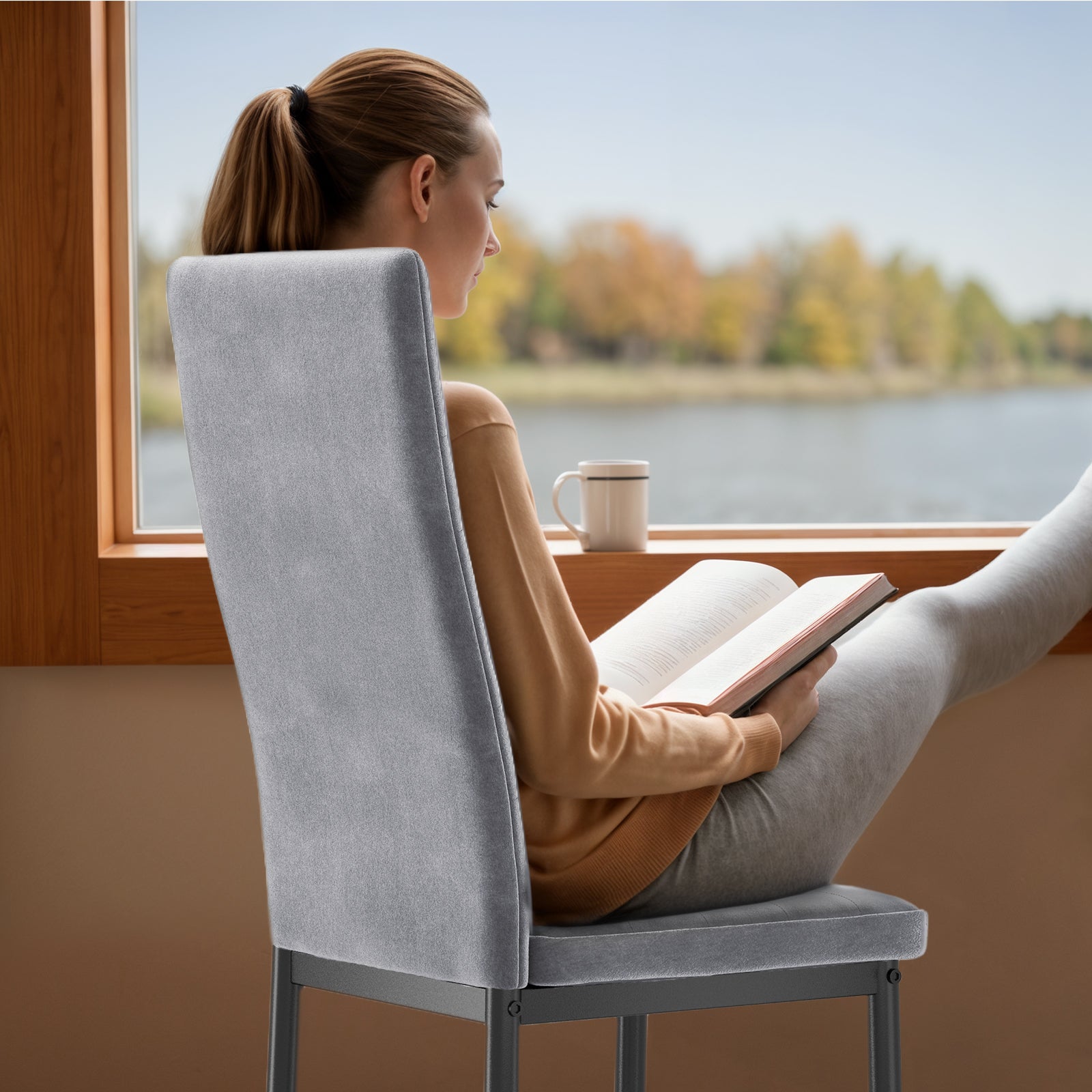 Bealife Set di 6 Sedie da Pranzo Moderne con Rivestimento in Velluto, Struttura Metallo e Piedini con Gomma Antiscivolo - Grigio Chiaro - 6