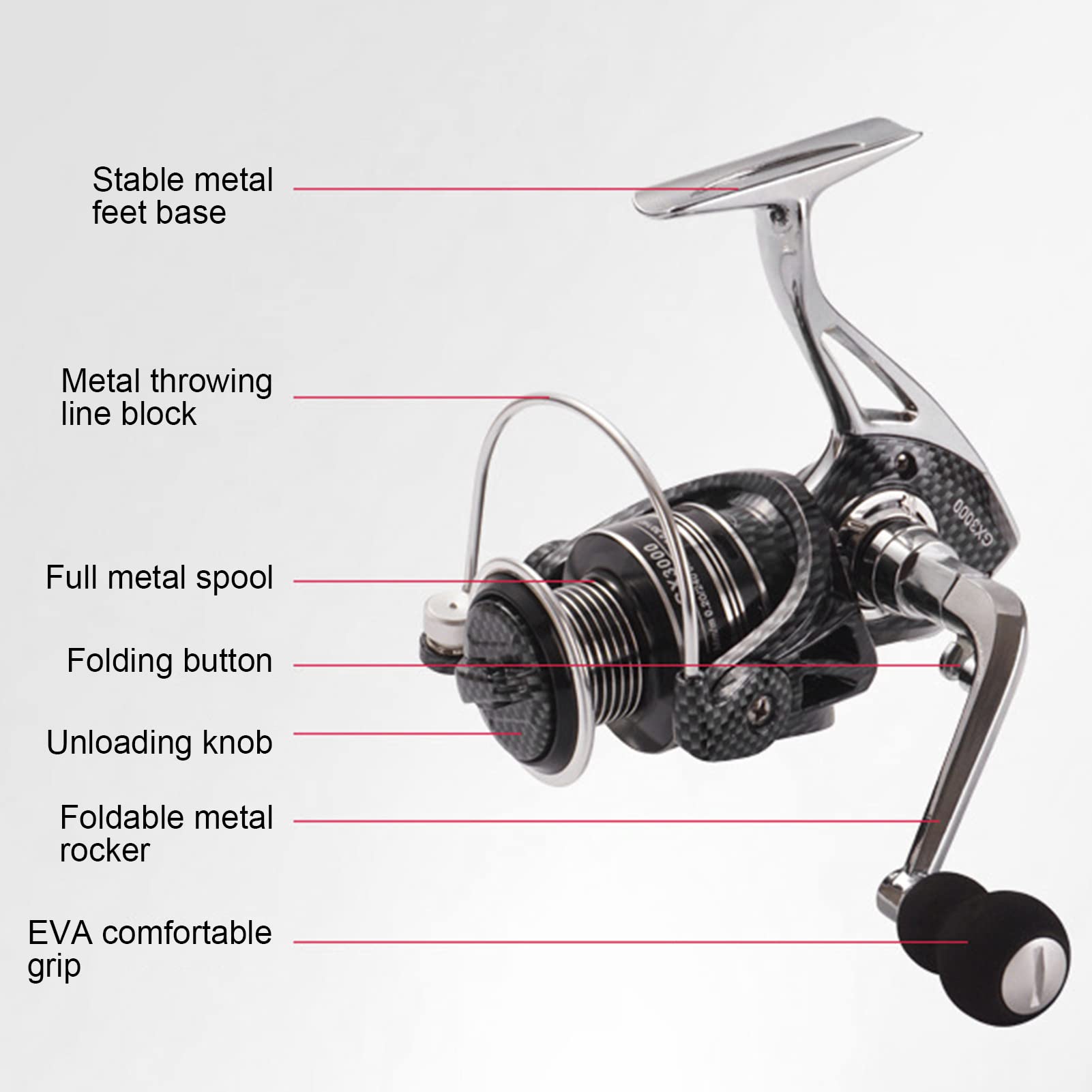 Accessorio per mulinelli da pesca con cuscinetto duplex Gapless con canna da mare con mulinello in metallo (GX2000) - 4