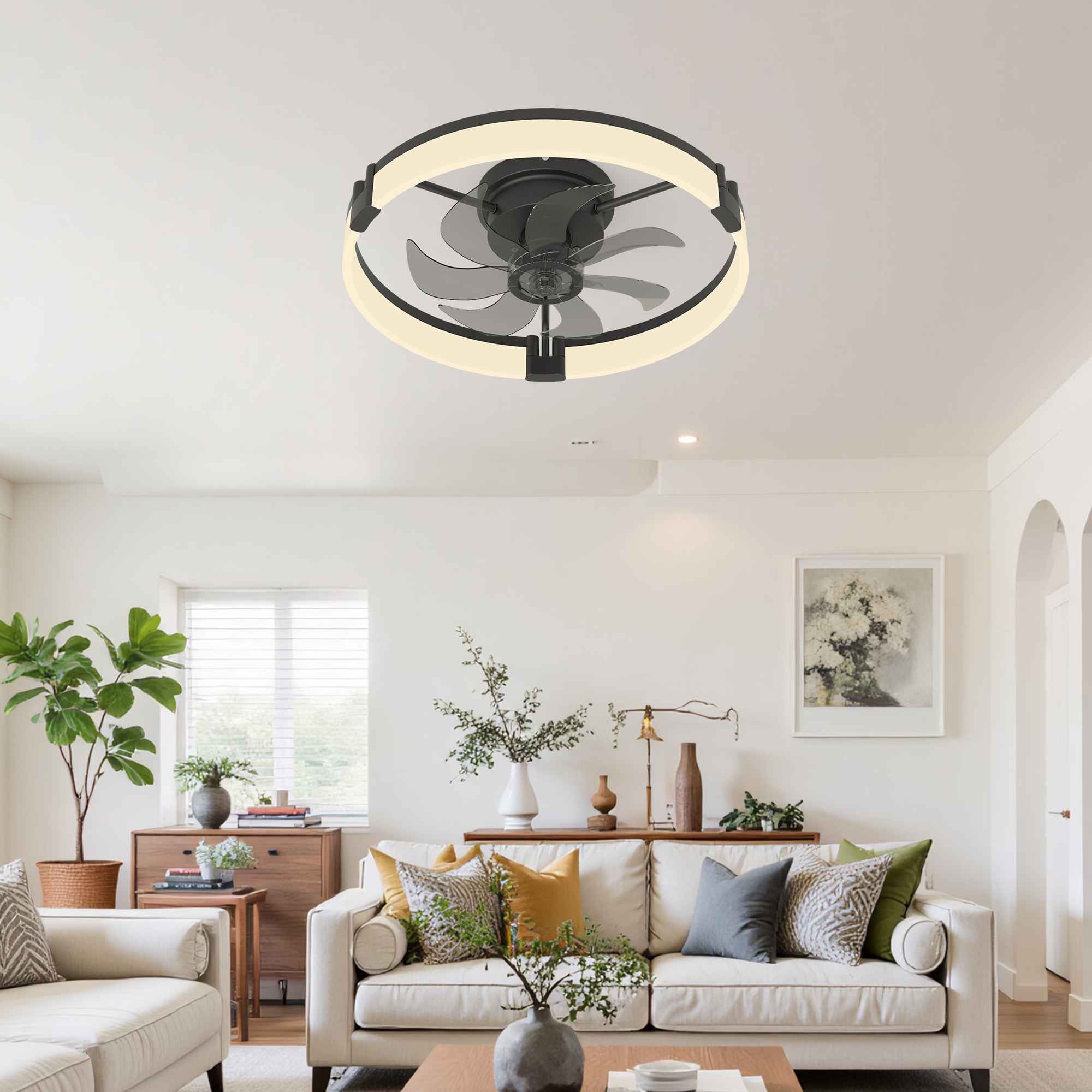 Ventilateur de plafond LED 50cm avec télécommande & APP, 6 vitesses, dimmable 3000-6500K, silencieux 30dB, chambre salon - 7