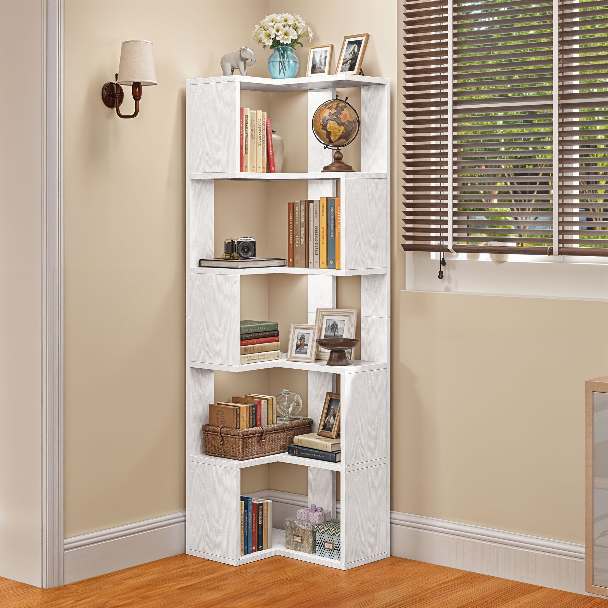YITAHOME Bibliothèque avec 5 étagères - Autoportante - Chambre à Coucher - 54 x 40cm - Blanc - 2