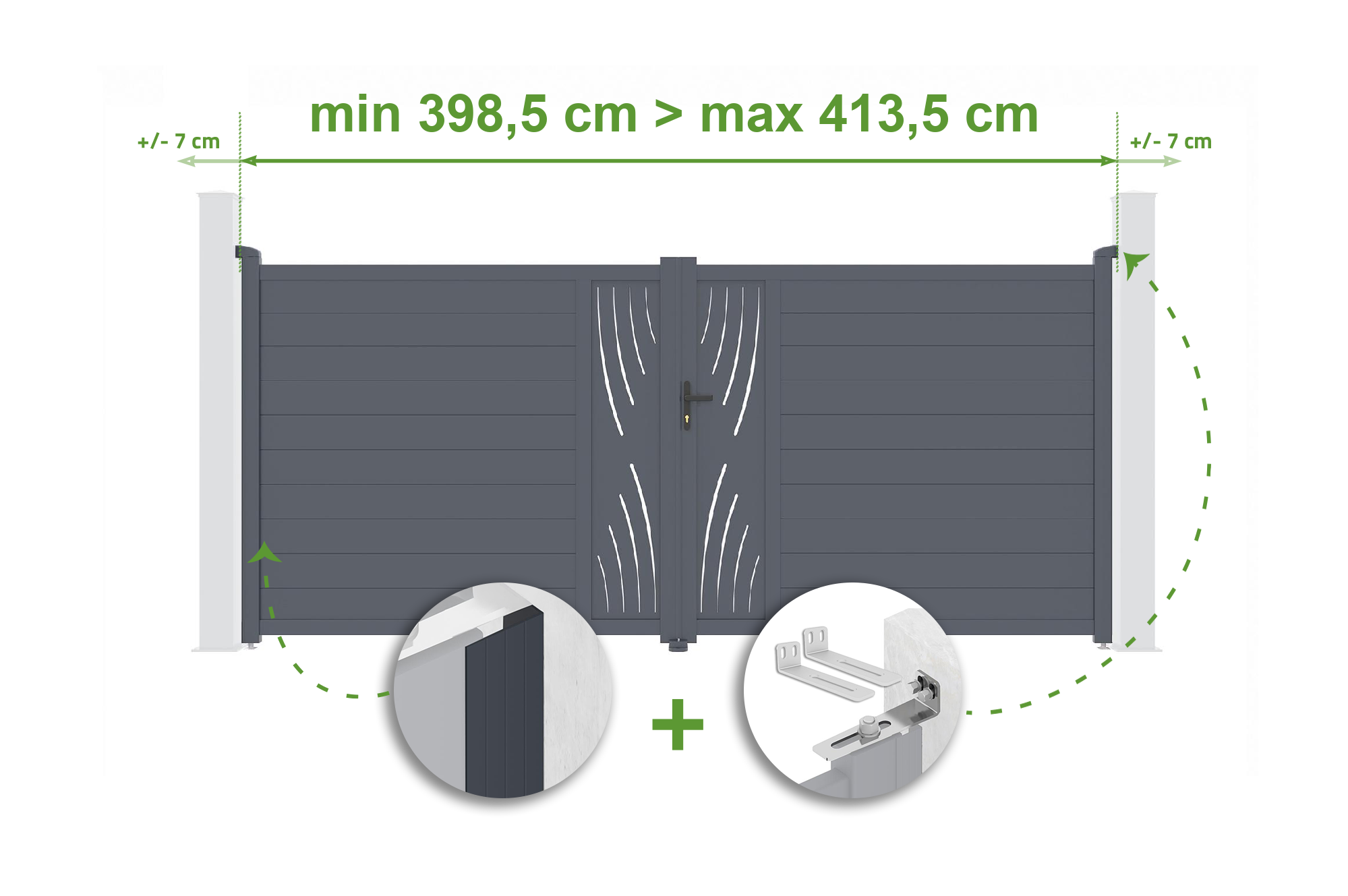 Brama skrzydłowa regulowana szerokość 4m VELETA H.180cm szara aluminiowa