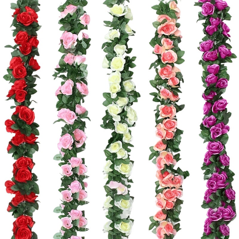 Ghirlande Rose Finte 5 Pezzi 2.45m - Decorazione Esterna Per Matrimoni | Weldomcor - Foto 3