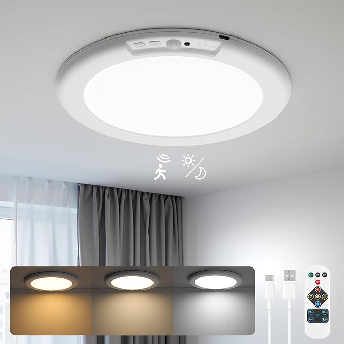 Lampa sufitowa LED z radarowym czujnikiem ruchu bardzo cienka lampa sufitowa wnętrz temperatury barwowe zmienne natężenie światła i wyłącznik czasowy