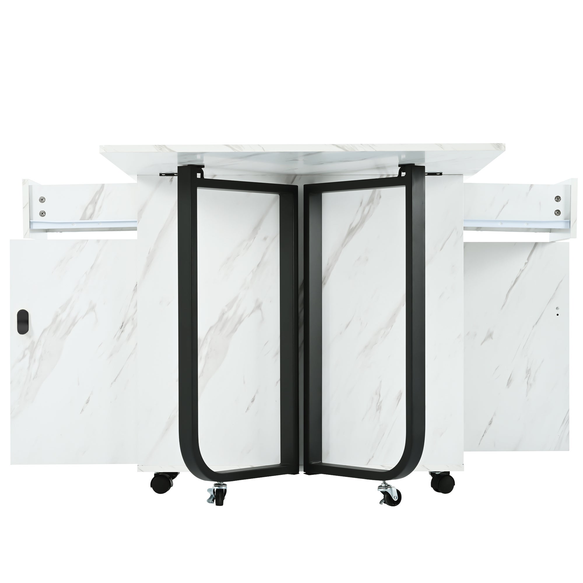 Table de salle à manger rabattable 150x80x76 cm avec 2 tiroirs, armoire, rangements, en MDF, couleur blanche et noire - 6