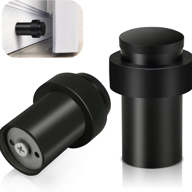 2 sztuki czarnych, wytrzymałych, stalowych ograniczników drzwi - dekoracyjna, solidna gumowa osłona ścienna do listew przypodłogowych