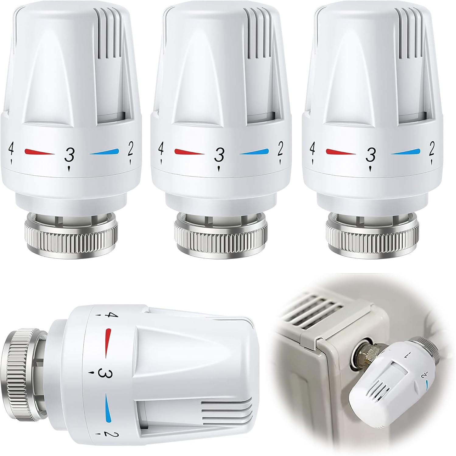 Głowica Termostatyczna Radiatora (4 sztuki) - Zawór Termostatyczny M30 x 1.5, Precyzyjna Kontrola Temperatury do Domu i Biura