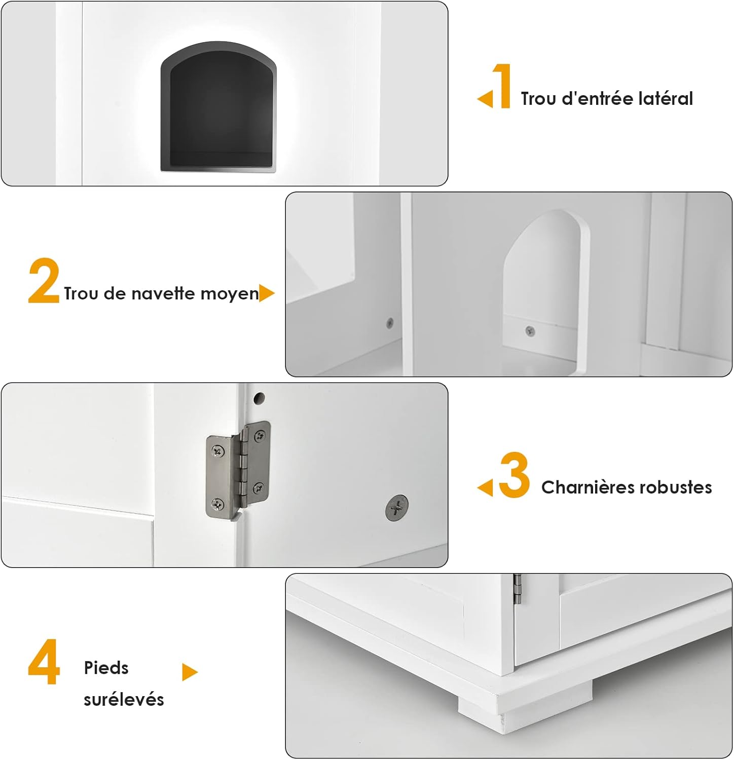 Caixa de areia para gatos, Caixa de areia para gatos com 2 portas, orifícios de ventilação, para sala de estar, quarto, 81 x 53 x 49 cm, branco - 6