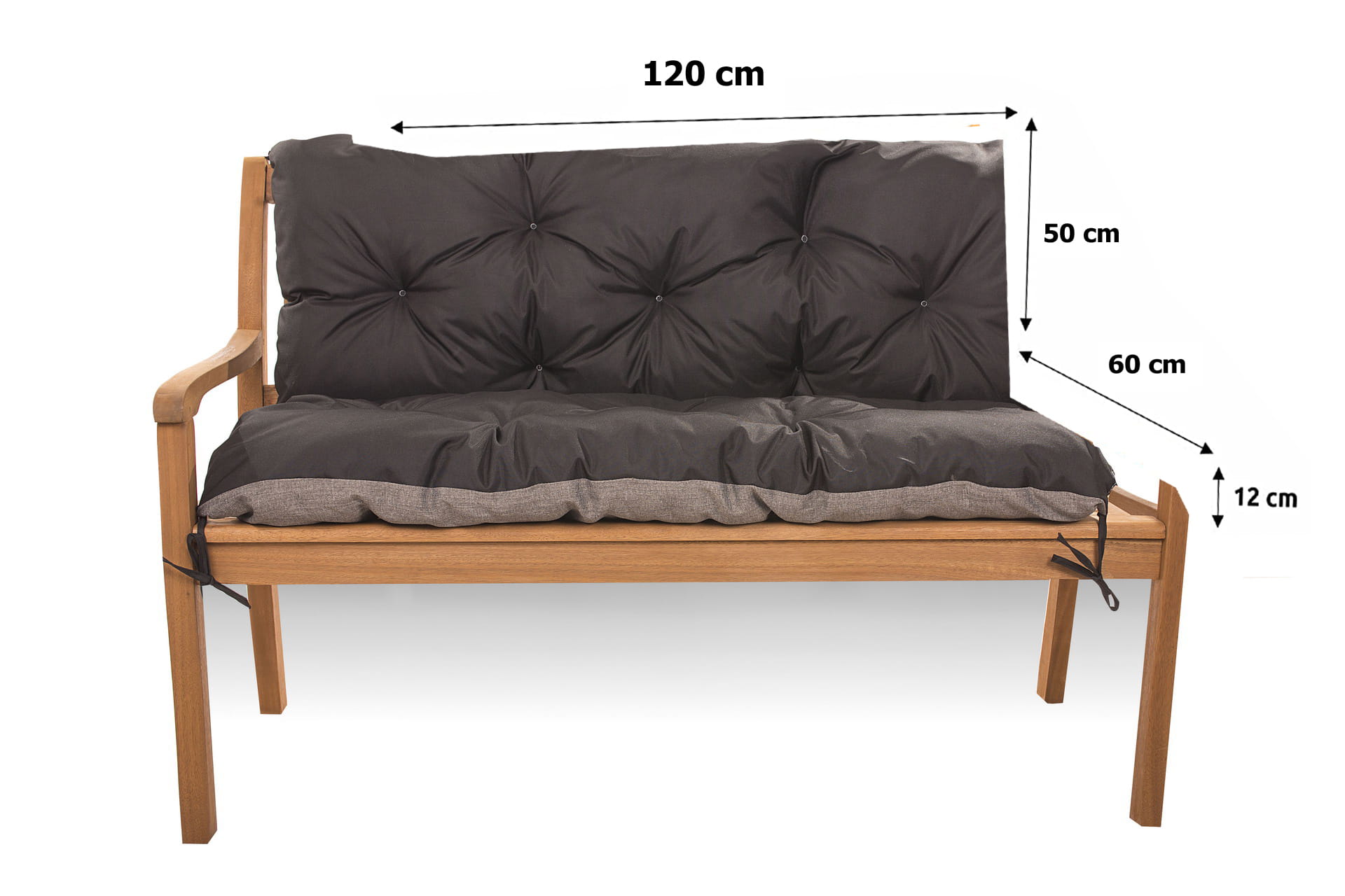 Coussin pour banc de jardin 120x60x50cm, coussin de jardin Noir, coussin de banc extérieur, coussin de banc de jardin, coussin de balançoire - 2