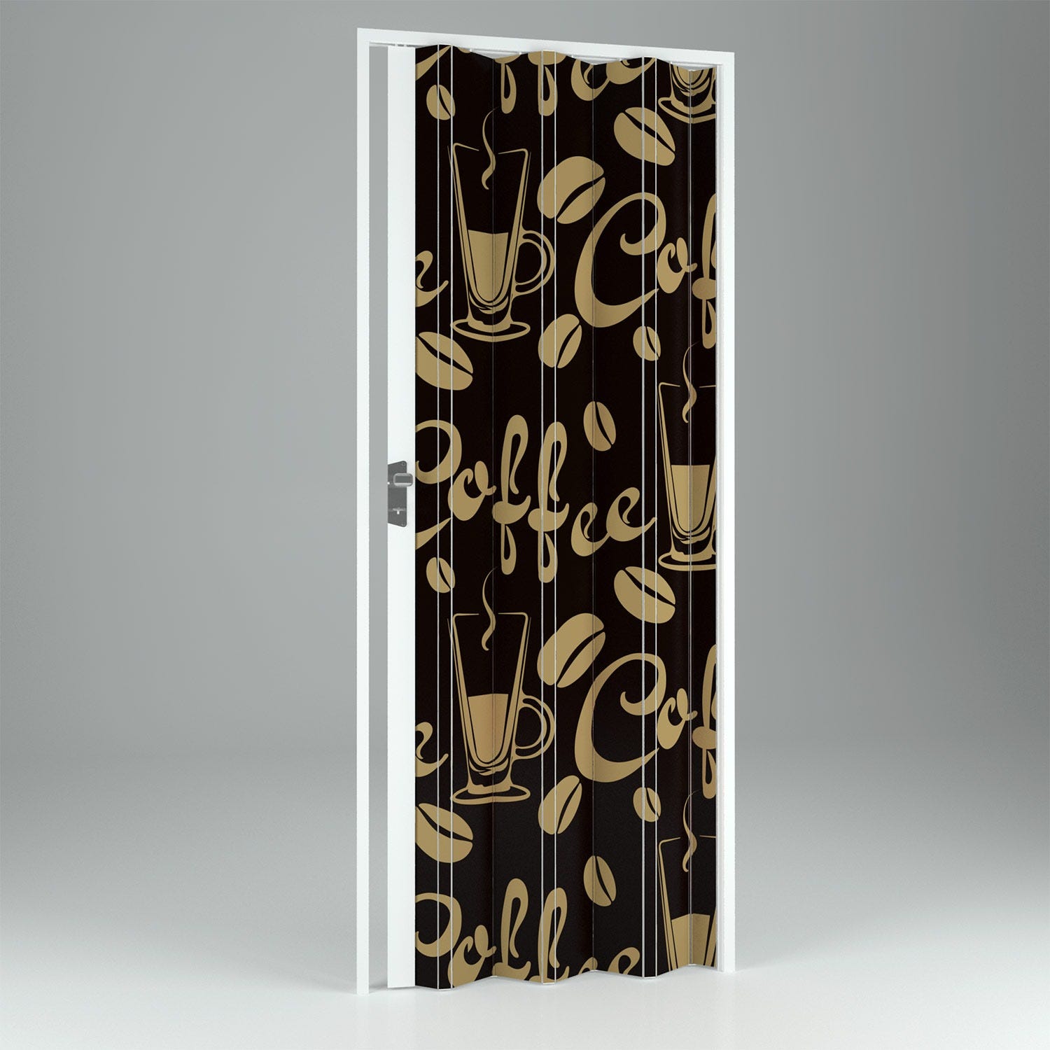 Porte Pliante Accordéon PVC Pinto Sonia 82x210 Cm – Grise, Avec Verre Et Poignée, Réversible