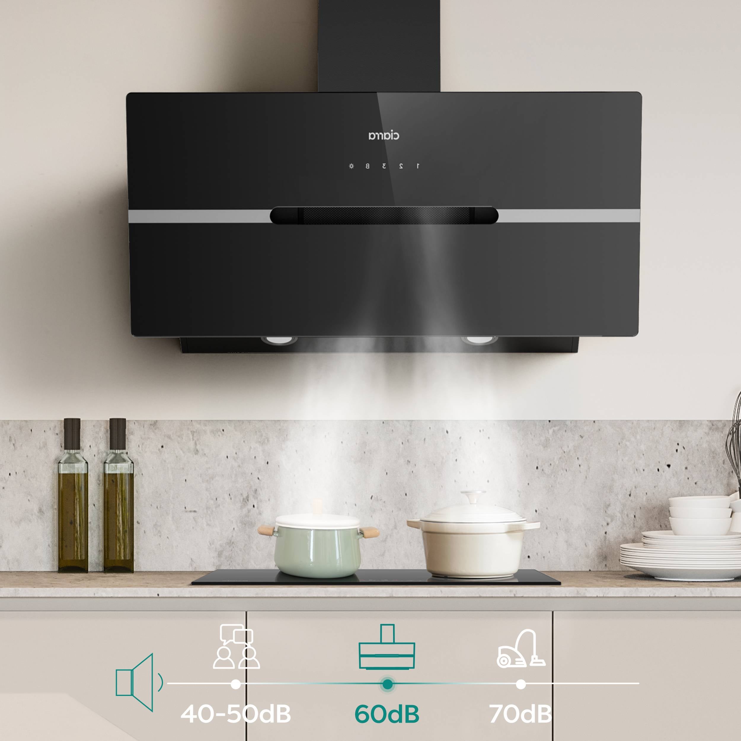 CIARRA Hotte Aspirante 90cm 650m3/h A+++ Wi-Fi Connecté 4 Vitesses Booster Touche Tactile Noir CD9736FB - 5