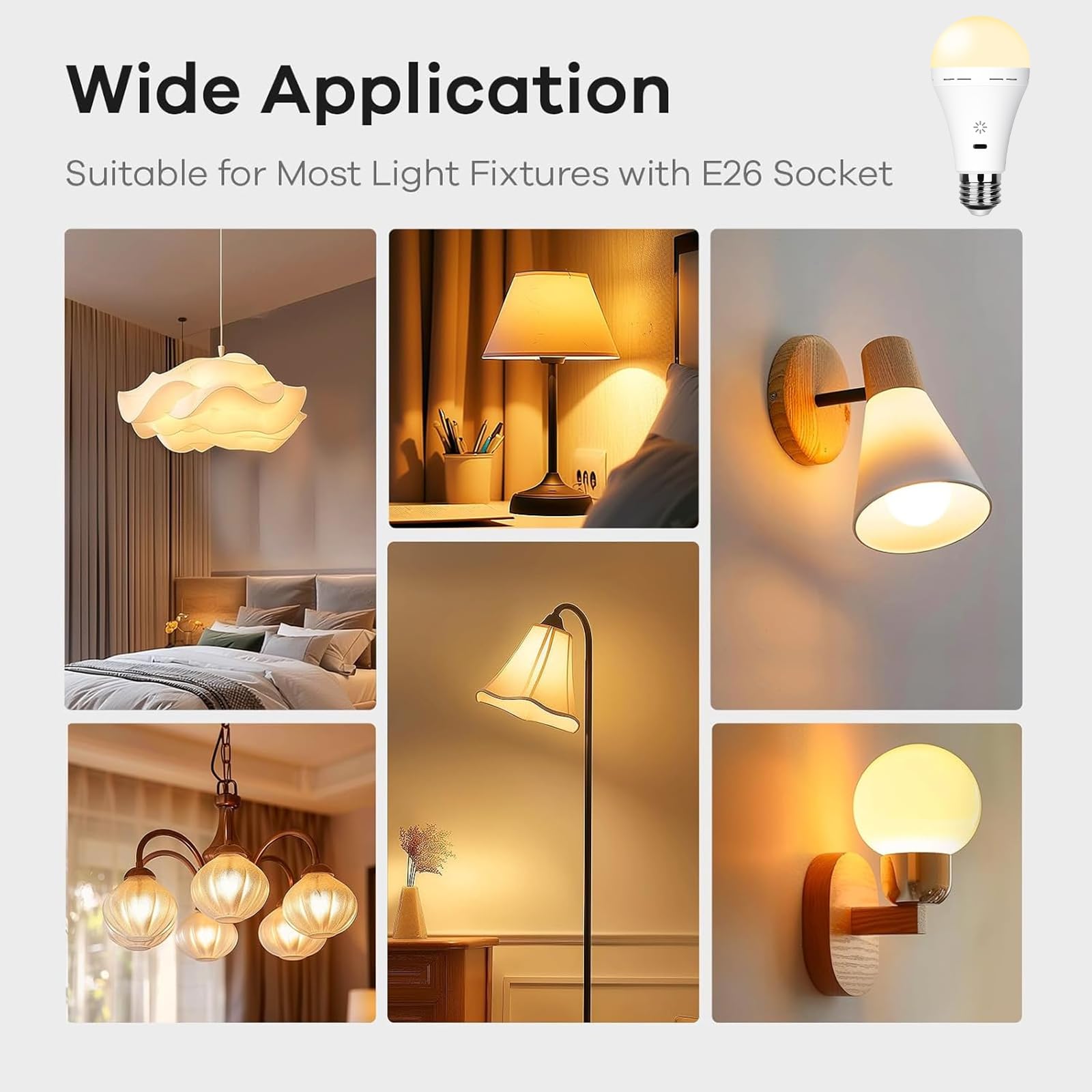 Ampoule rechargeable E27 - Ampoule à intensité variable 5 W avec télécommande et crochet, température de couleur réglable 3000-6000 K, 2000 mAh - 6