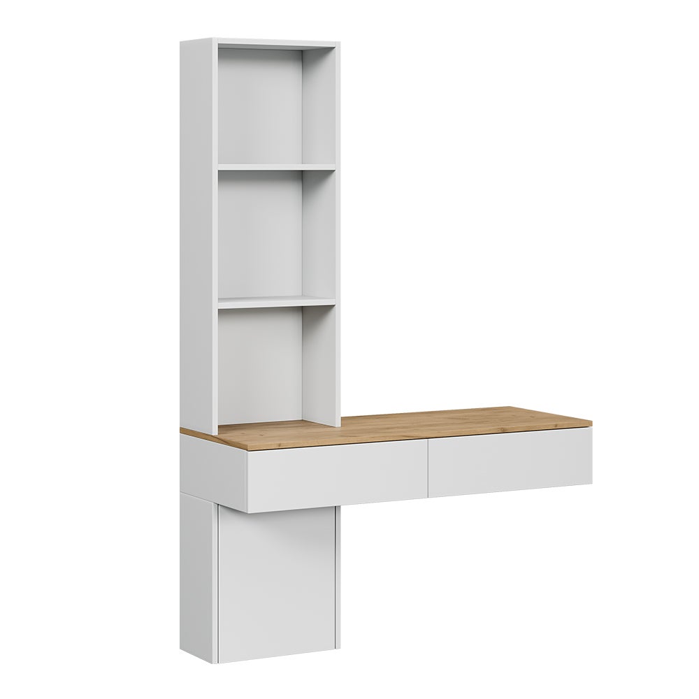 Tavolo Da Toeletta Vicco Melora Bianco/quercia – 100x155x40 Cm, Con Ripiani E Cassetti, In MDF Melaminico