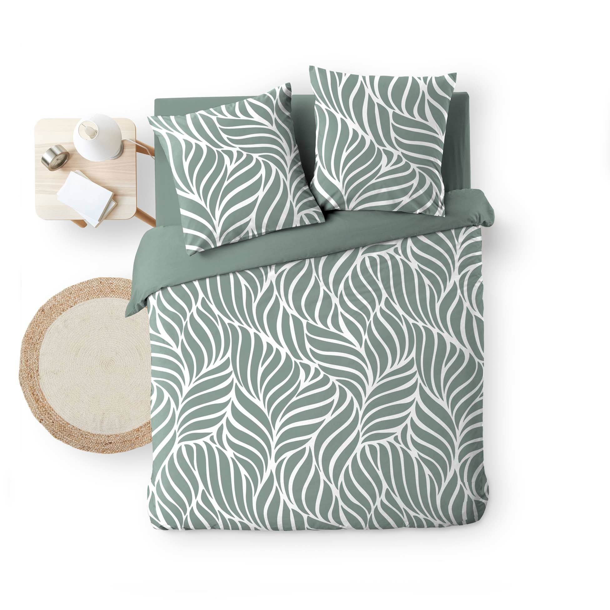 Housse de couette 240 x 220 cm imprimée 57 fils – MORGANE Sauge – 2 taies incluses - 4