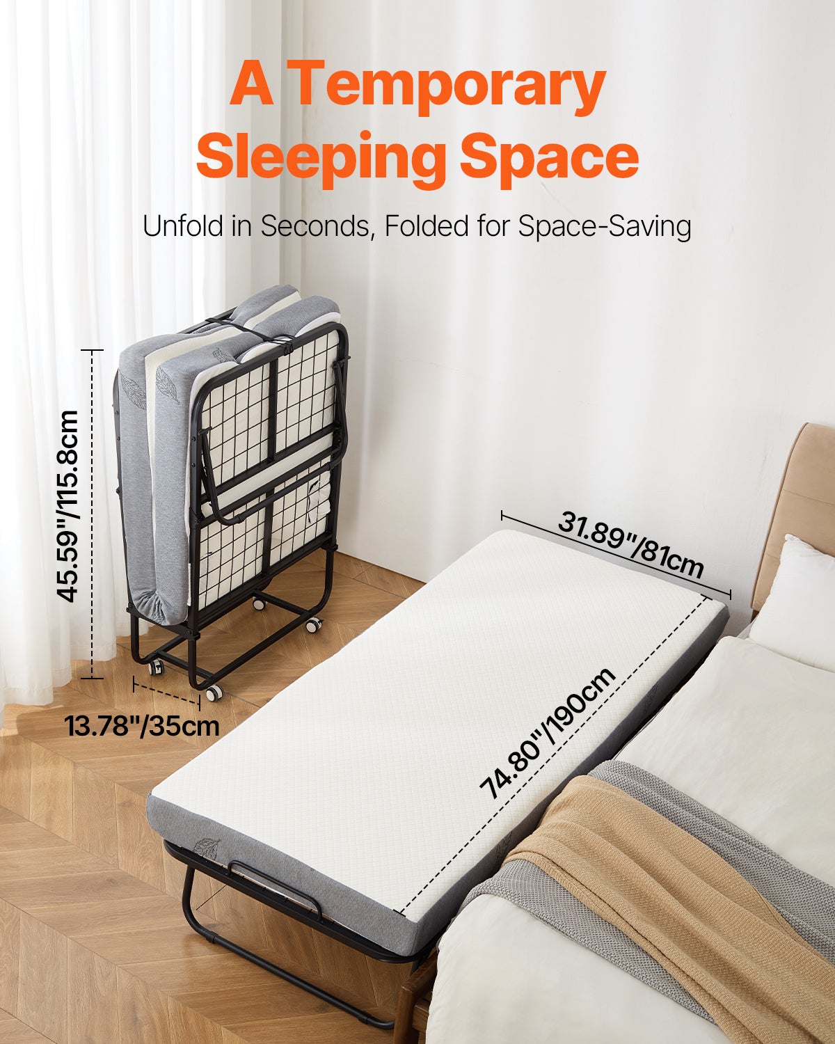 LEISUIT Letto Pieghevole Portatile Con Materasso Memory Foam 7,6 Cm – Per Ospiti, Ufficio, Campeggio, 190x78 Cm