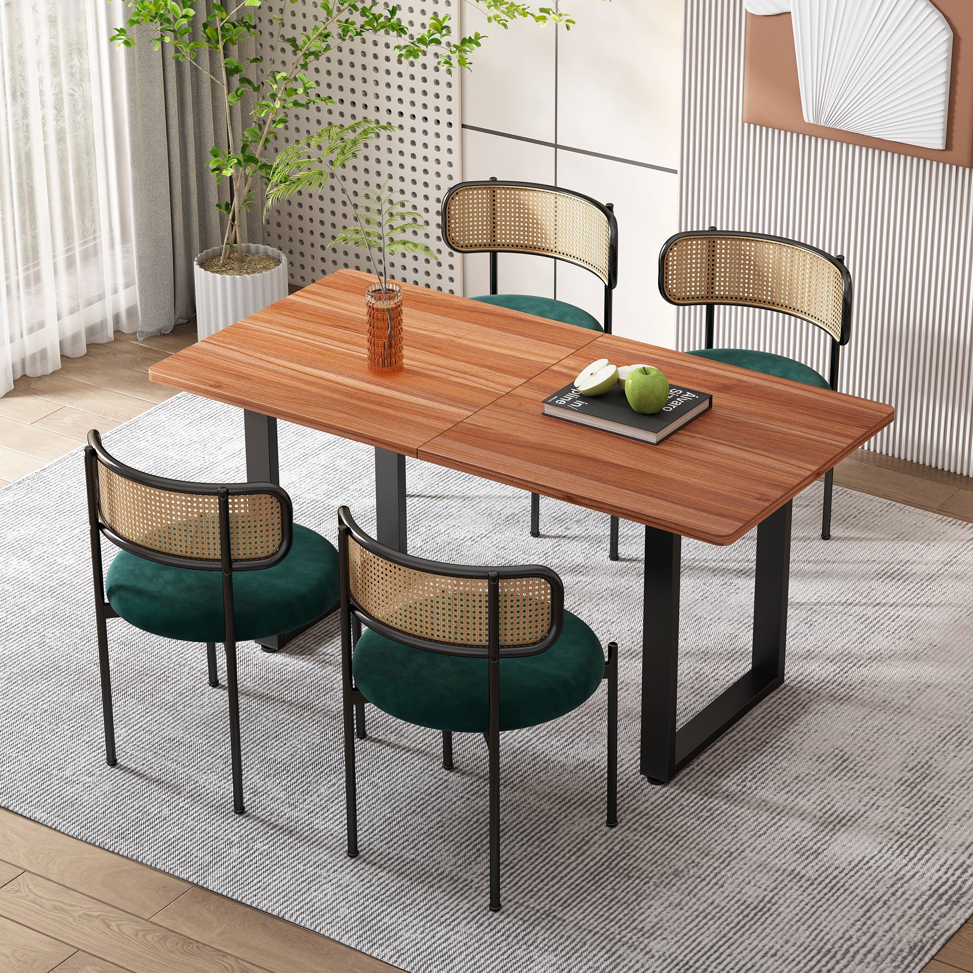 Set di 2 sedie da pranzo SUMMER in rattan con gambe in metallo nero Set di 2 sedie da pranzo SUMMER in rattan con gambe in metallo nero
