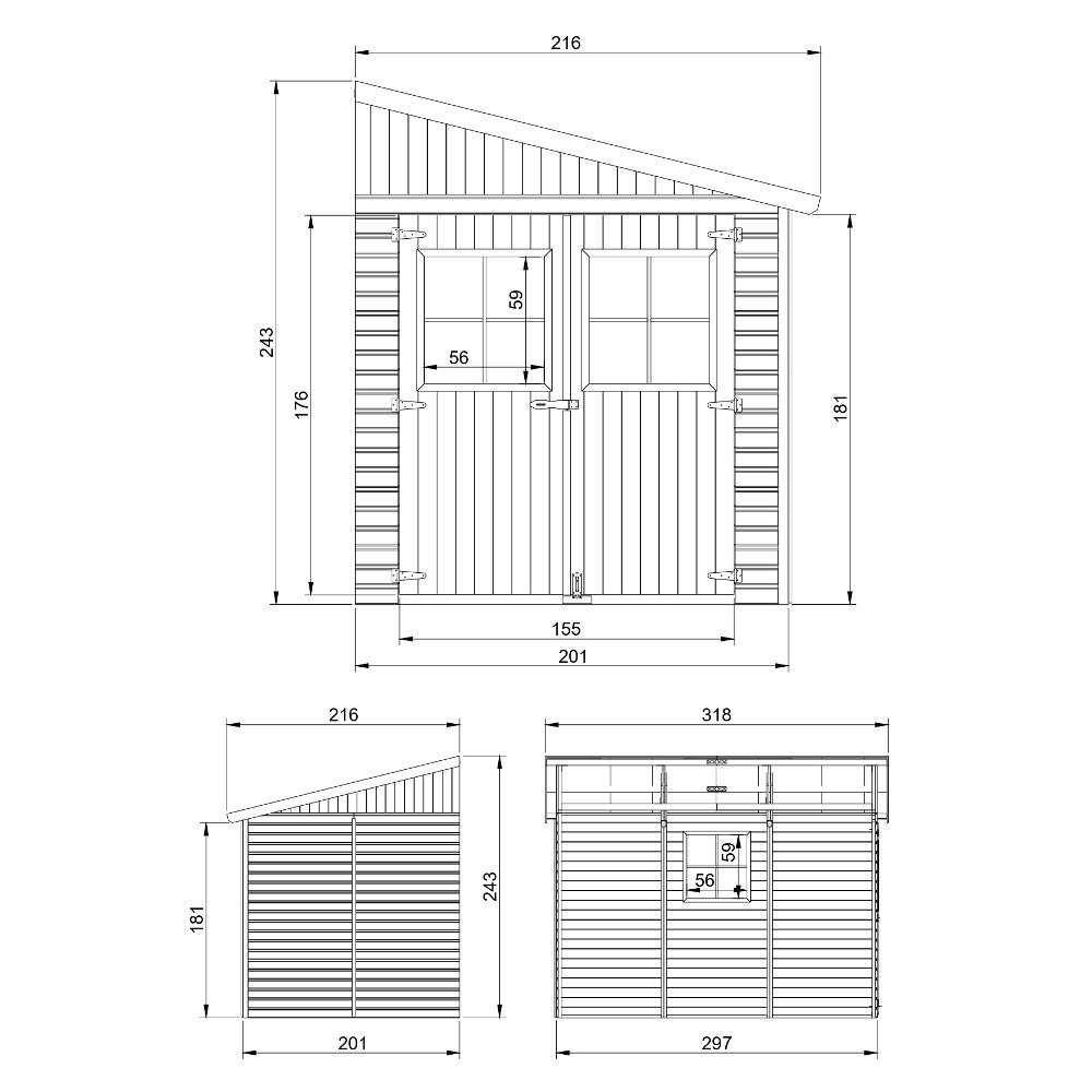Abri de Jardin en Bois Naturel (sans paroi latérale)- Stockage extérieur avec fenêtres- H243x216x318 cm/6 m2 - TIMBELA M339 - 7