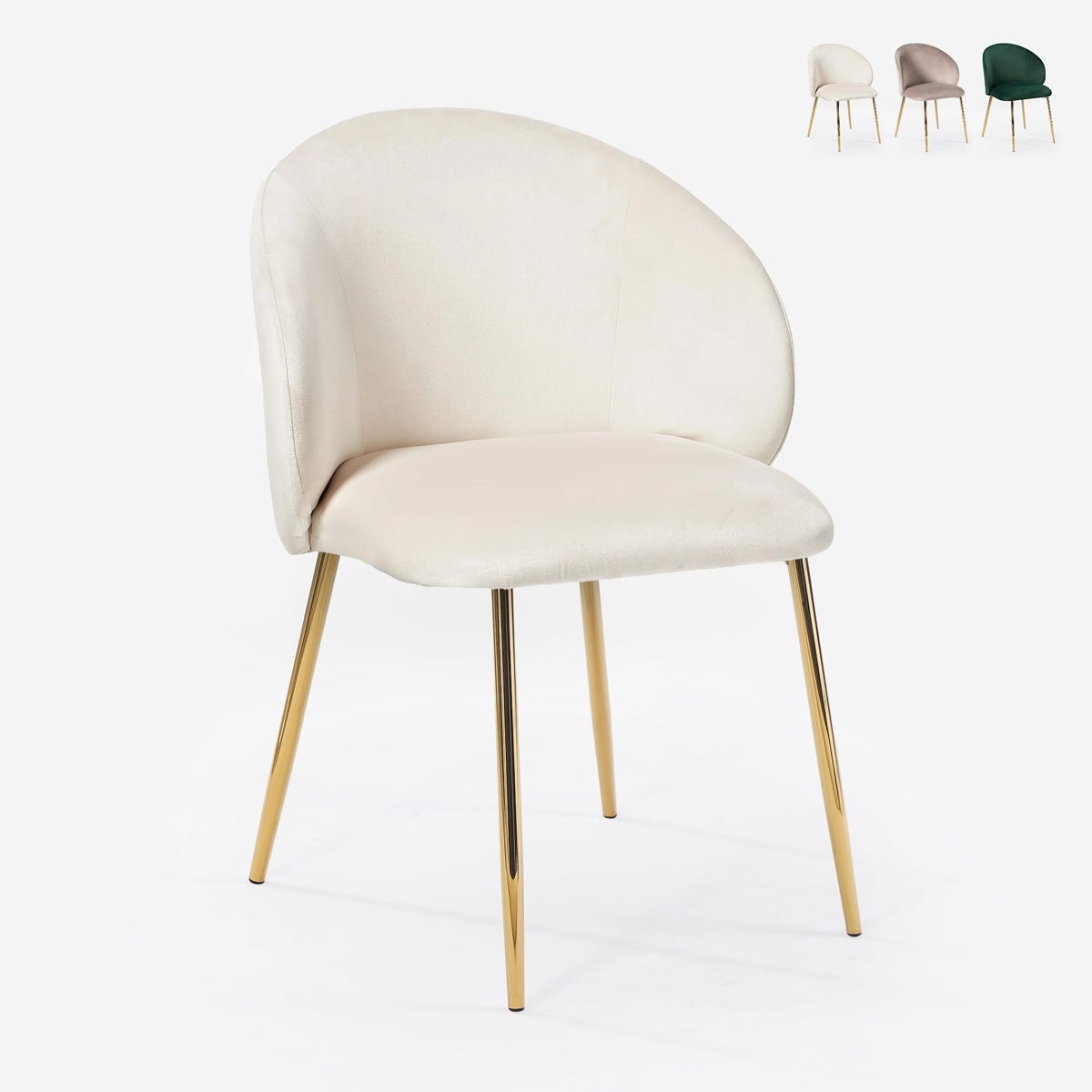 Duhome Sedia Da Pranzo In Velluto Beige, Design Retro, Con Piedini In Metallo, Dimensioni 59x50x79 Cm