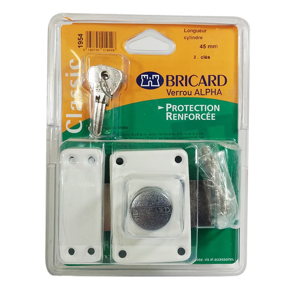 Verrou de securité blanc a bouton pour porte avec cylindre 45 mm Alpha Bricard - 2
