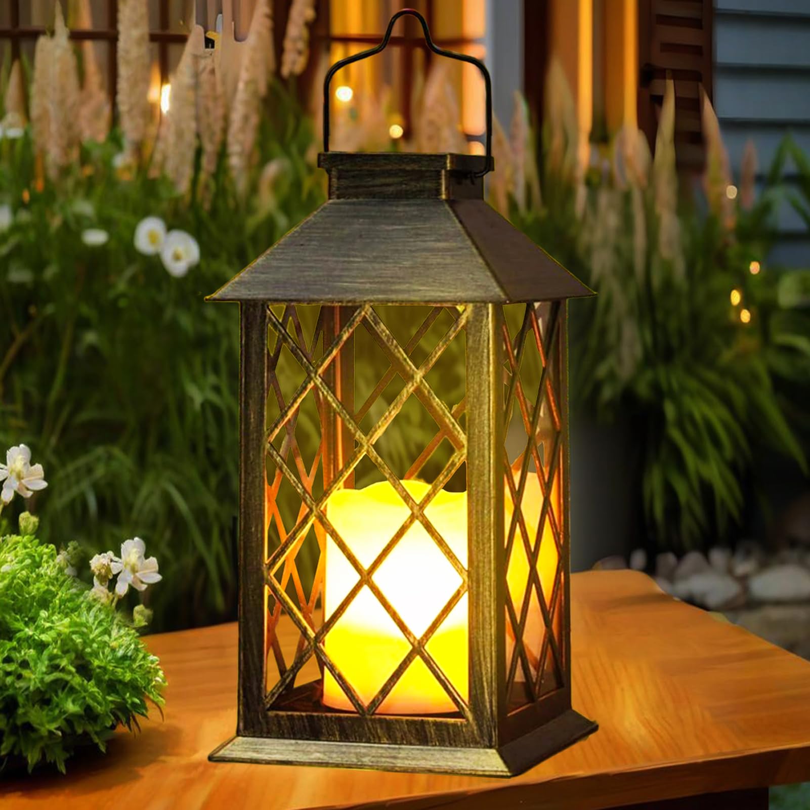 Lampy solarne ogrodowe w stylu vintage z przezroczystym kloszem do ogrodów i trawników, dekoracyjne lampki LED w stylu retro, antyczny brąz.