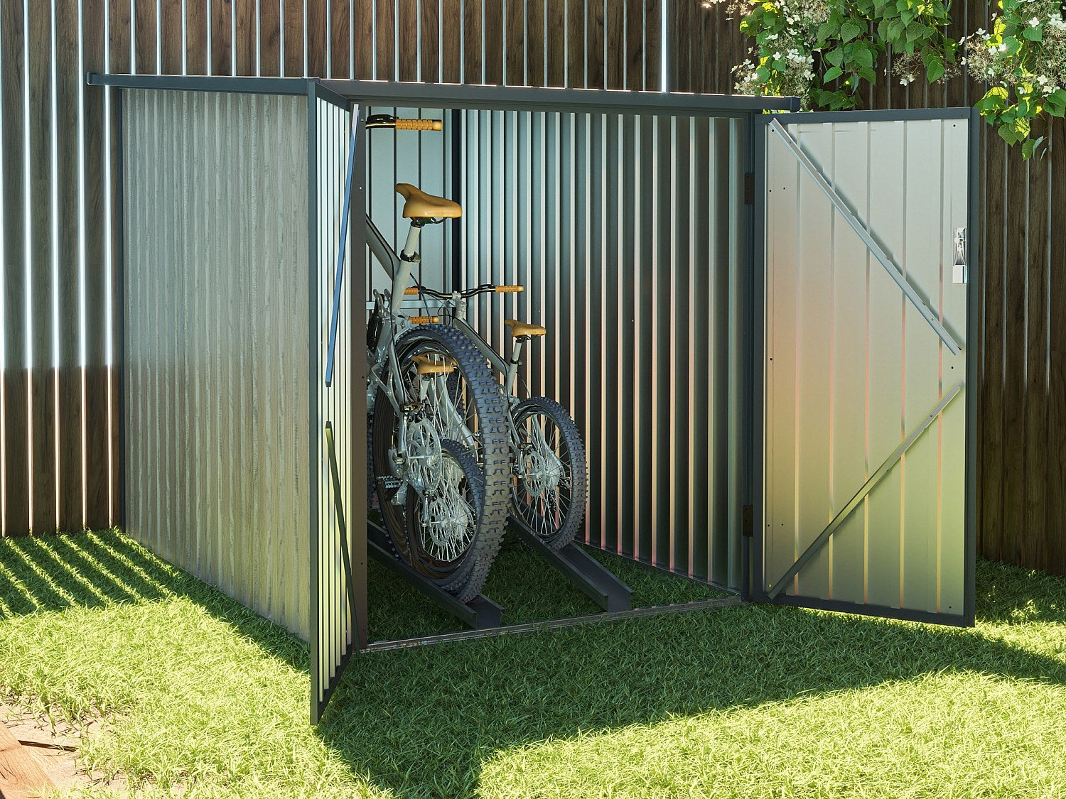 Schowek na rowery z metalu/ocynkowanej stali z efektem drewna 2,8 m² na 2 rowery - NIKI