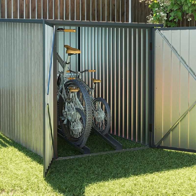 Schowek na rowery z metalu/ocynkowanej stali z efektem drewna 2,8 m² na 2 rowery - NIKI