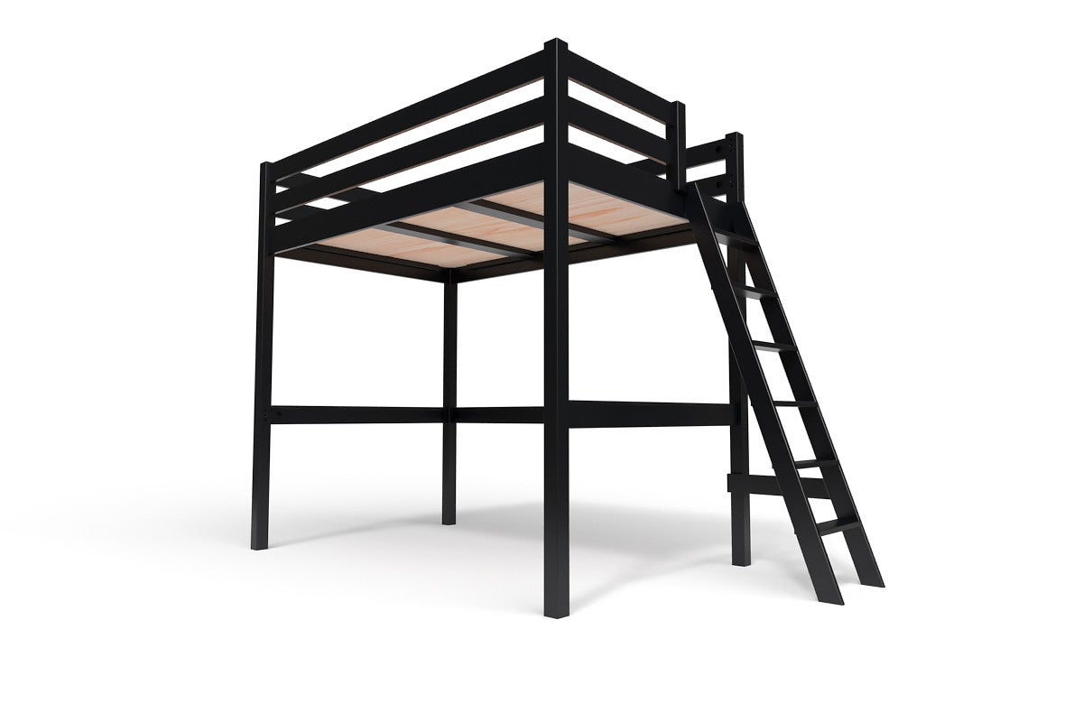 Lit mezzanine 1 place bois Sylvia 120x200 échelle inclinée 120x200 Noir