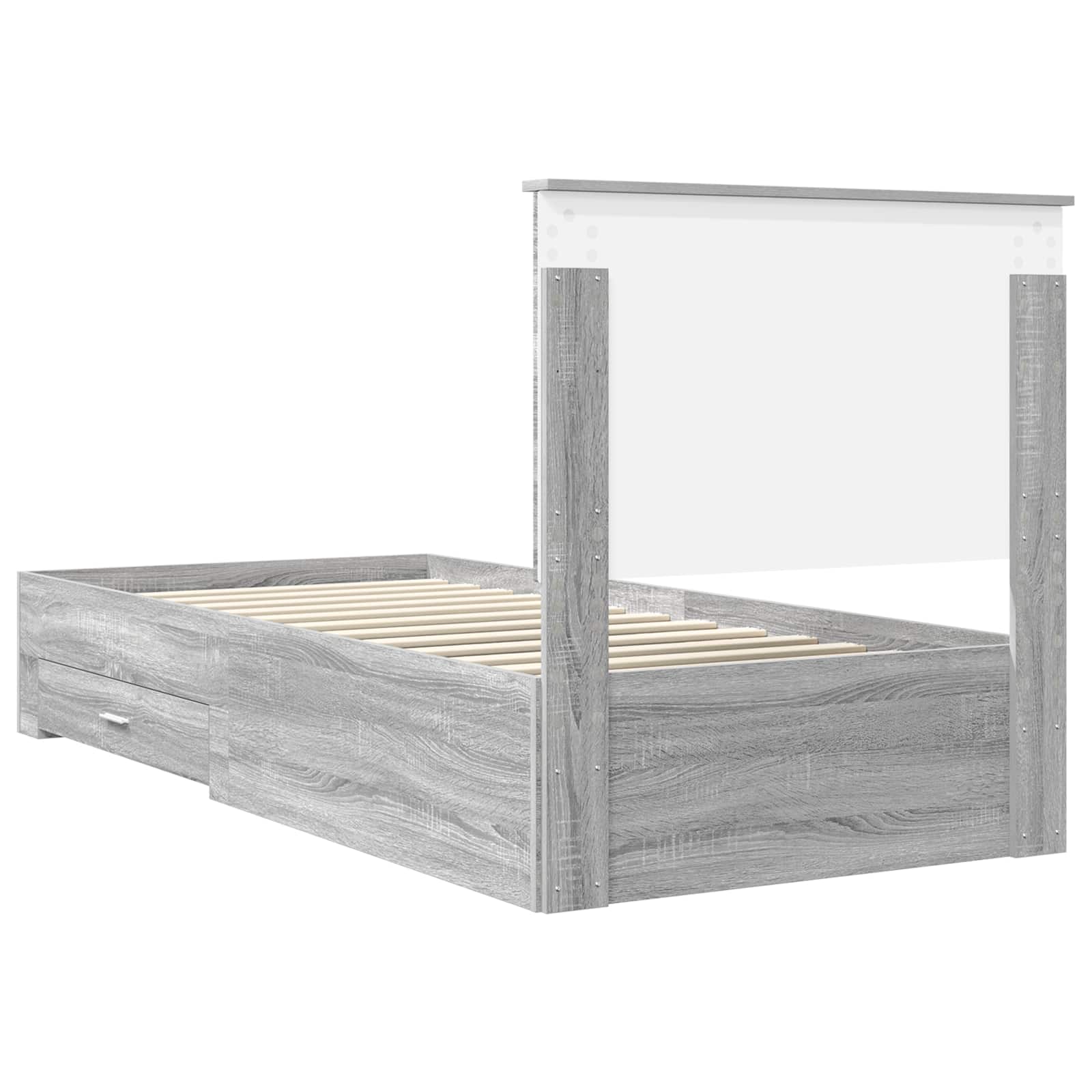 Cadre de lit gris en panneau de bois pour la chambre, 90 × 190 cm - 9