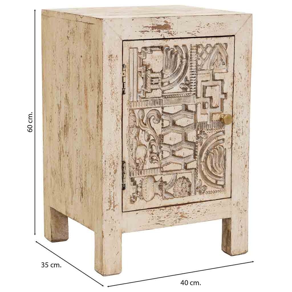 Comodino in legno intagliato a mano beige, 40x35x60h cm - 3