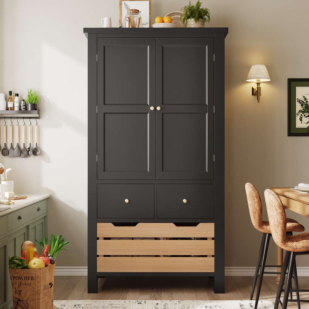 Buffet de cuisine 80x40x140cm avec portes, 5 tiroirs, rangement spacieux, haute qualité et design moderne noir - 9