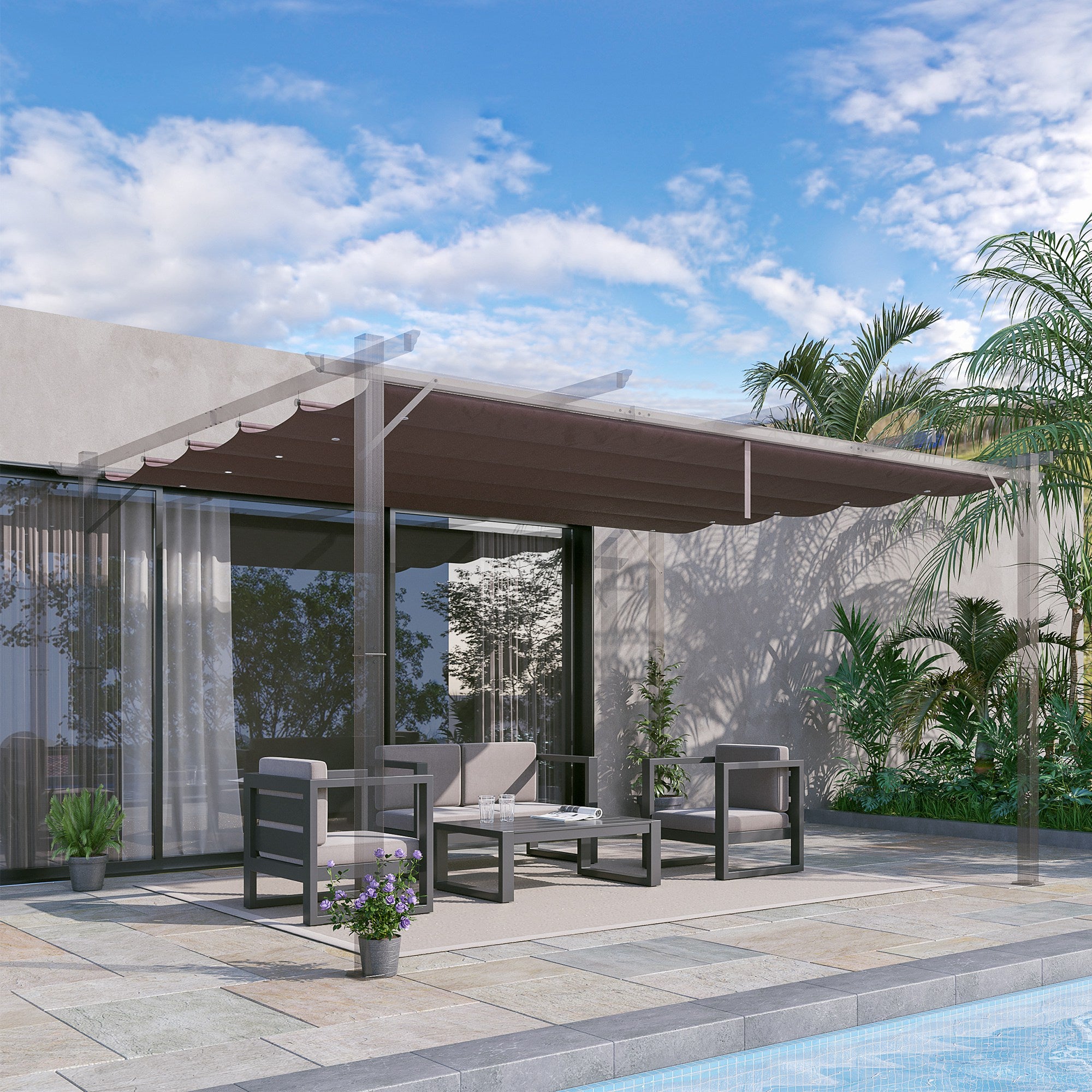 Cubierta para pérgola toldo retráctil Outsunny 350x250 cm café - 2