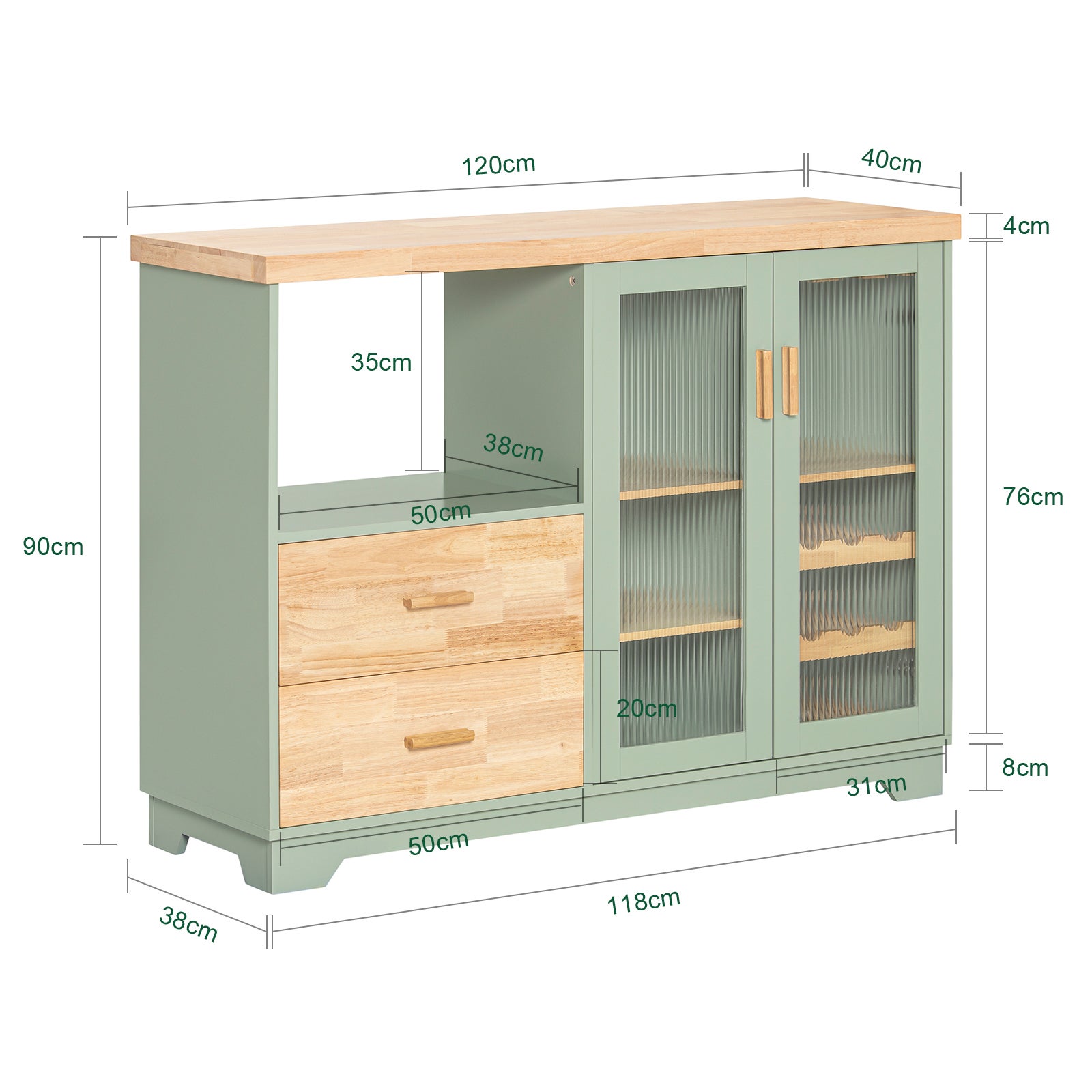 Credenza Da Cucina, Mobile Contenitore Con 2 Ante Scorrevoli E Ripiano Regolabile, Mobile - 11