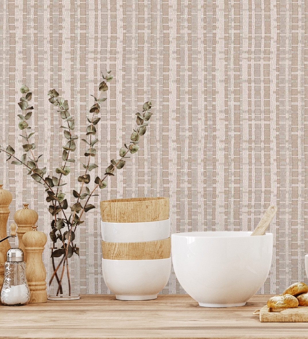 Muestra din a4 de papel pintado vinílico lavable efecto tejido de cañas - kisala 680982 de gaulan