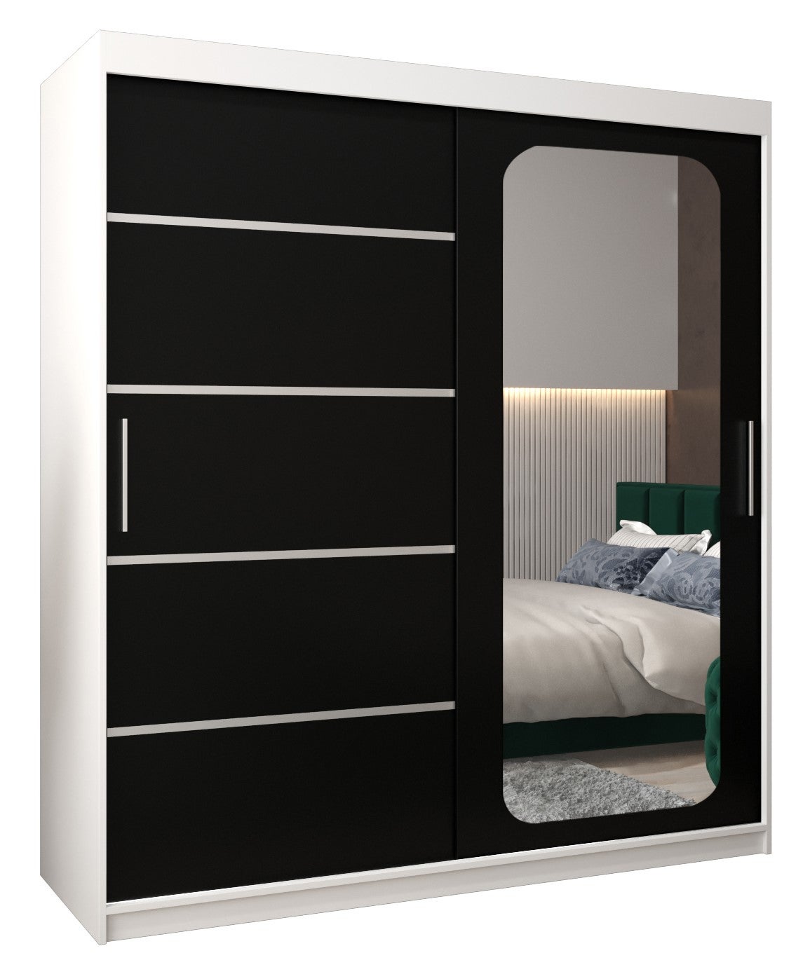 Szafa przesuwna garderoba PROMO V2 180 x 62 x 200 cm Biały + Czarny - Abiks Meble
