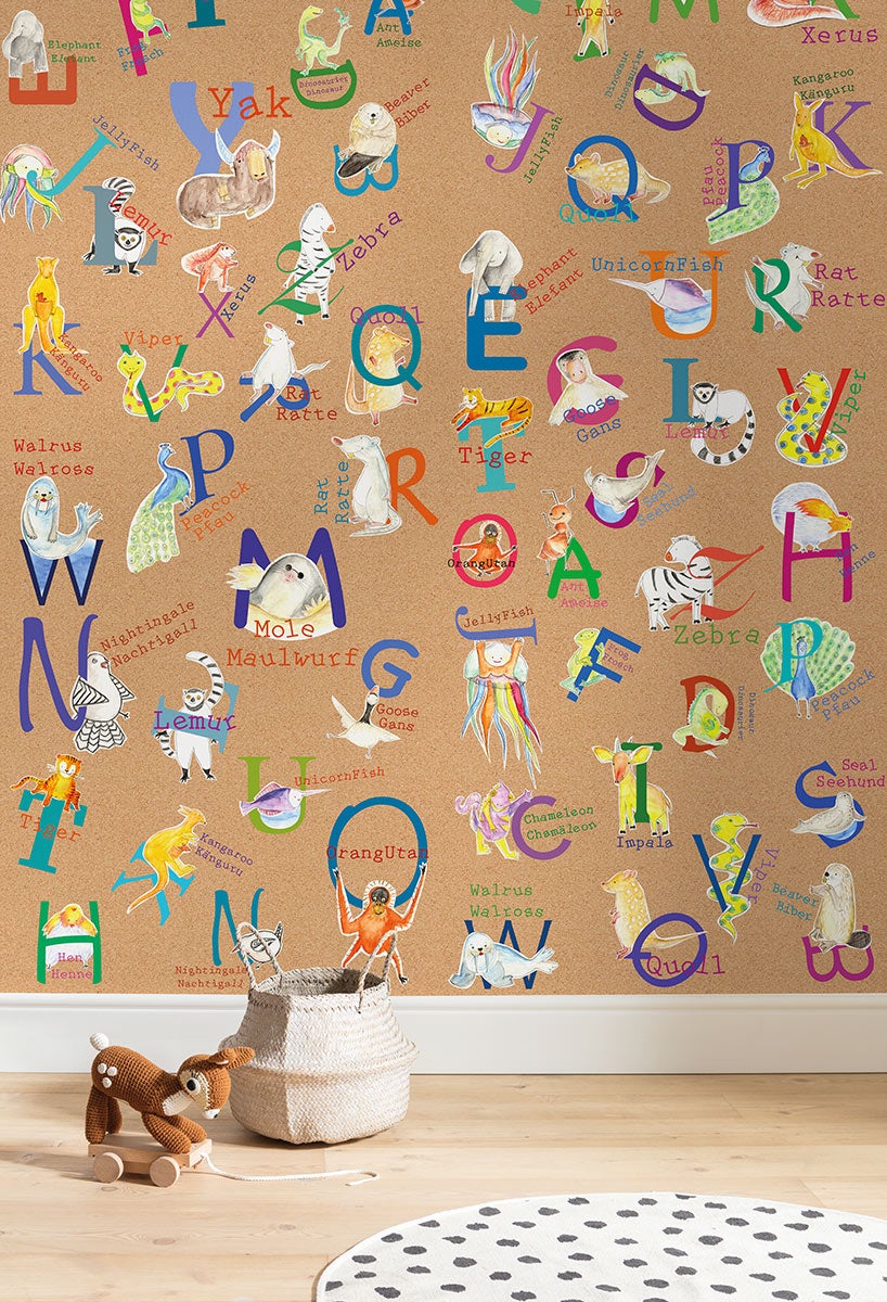 Fototapeta zwierzęta alfabetycznie wielokolorowym - 200 x 250 cm - SANDERS &amp; SANDERS