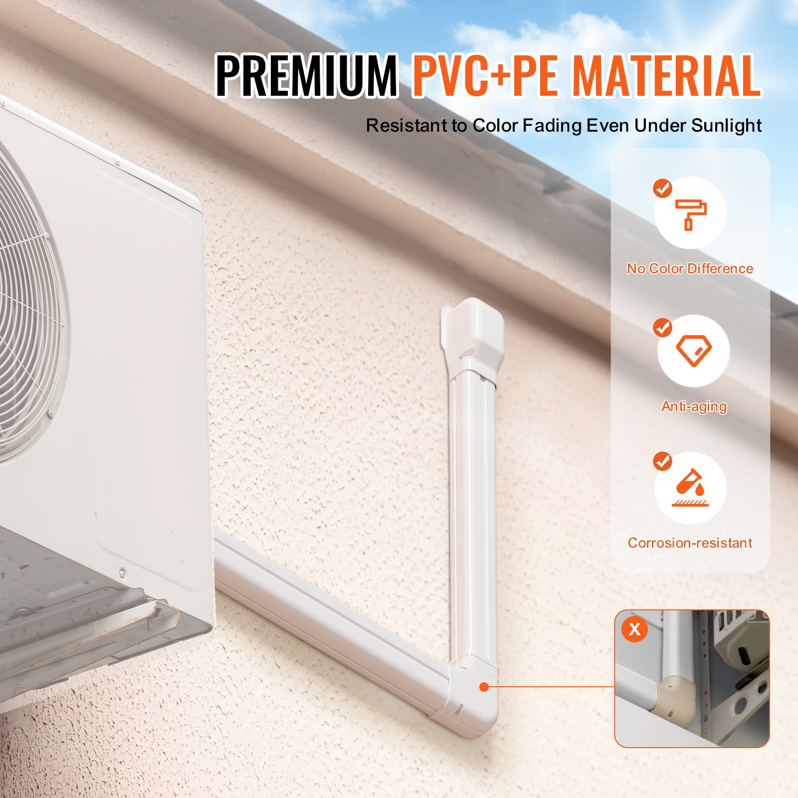 Couvercle de Conduite en PVC VEVOR 75x5350 mm,4 Conduits Droits,Goulotte Décorative pour Mini-Ligne de Climatiseur - 6