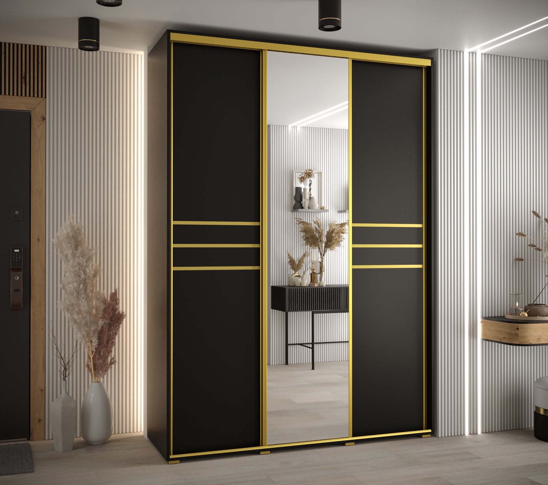 Szafa przesuwna z lustrem wysoka Davos 11 180 x 45 x 235,2 cm czarny + czarny + u. złoty - Abiks Meble - 2
