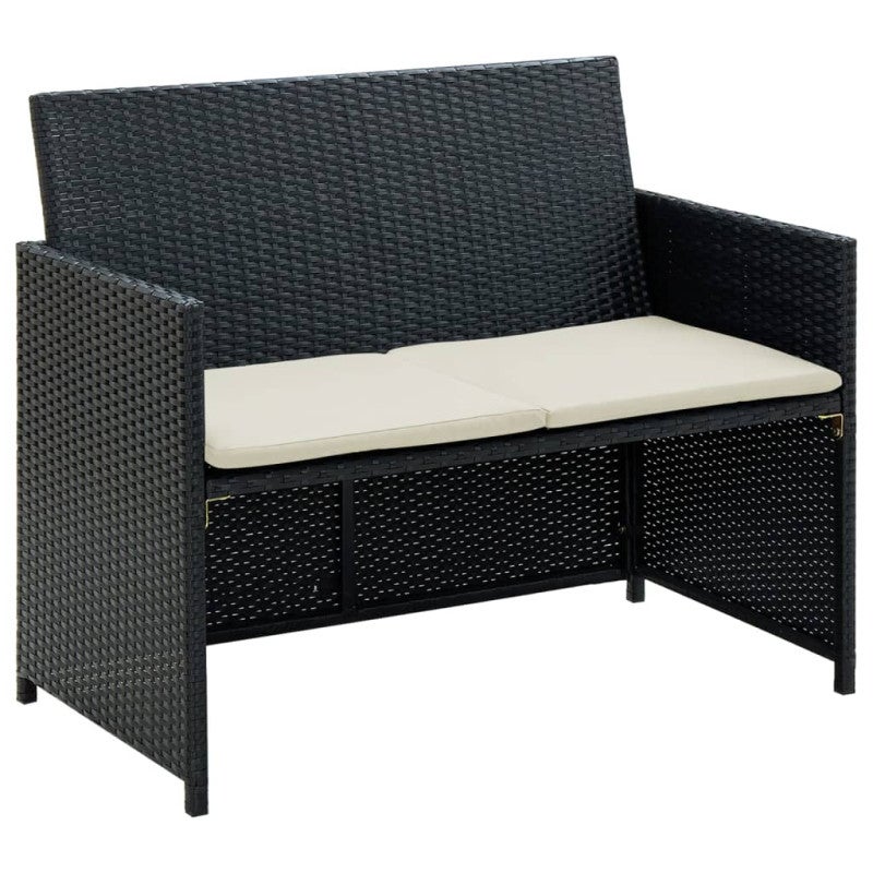 2-osobowa sofa ogrodowa z poduszkami, polirattan, czarna vidaXL
