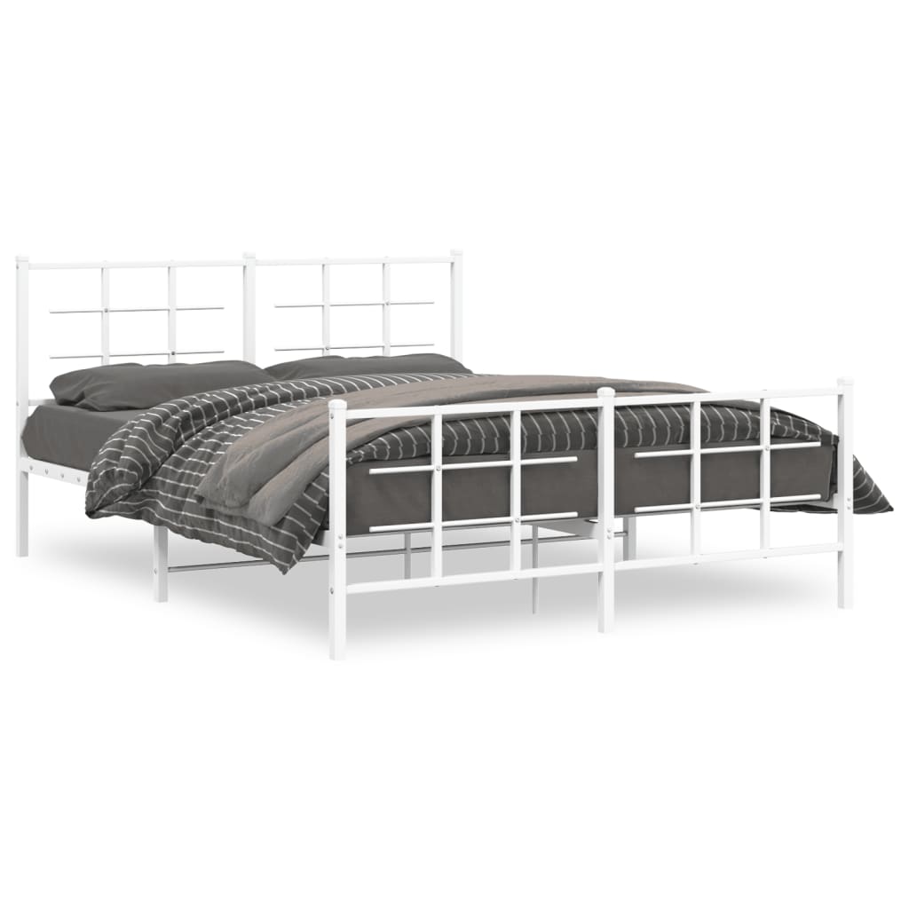 Łóżko Metalowe Białe Rama Łóżko Ze Stelażem Do Sypialni Pokoju 150x200