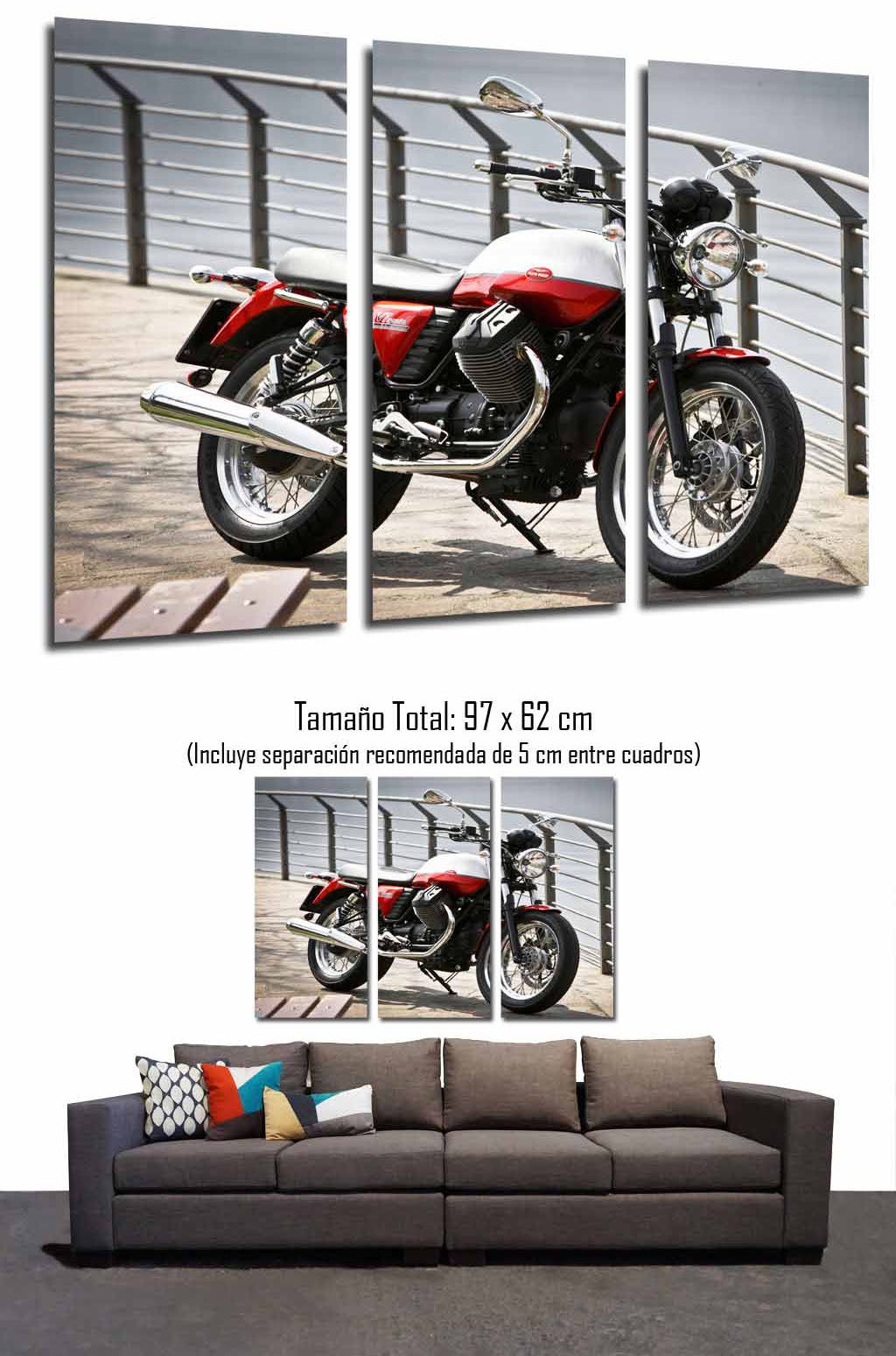 Set de posters Moto Roja, Lago, Motorista, Guzzi, impresión digital alta calidad - 2