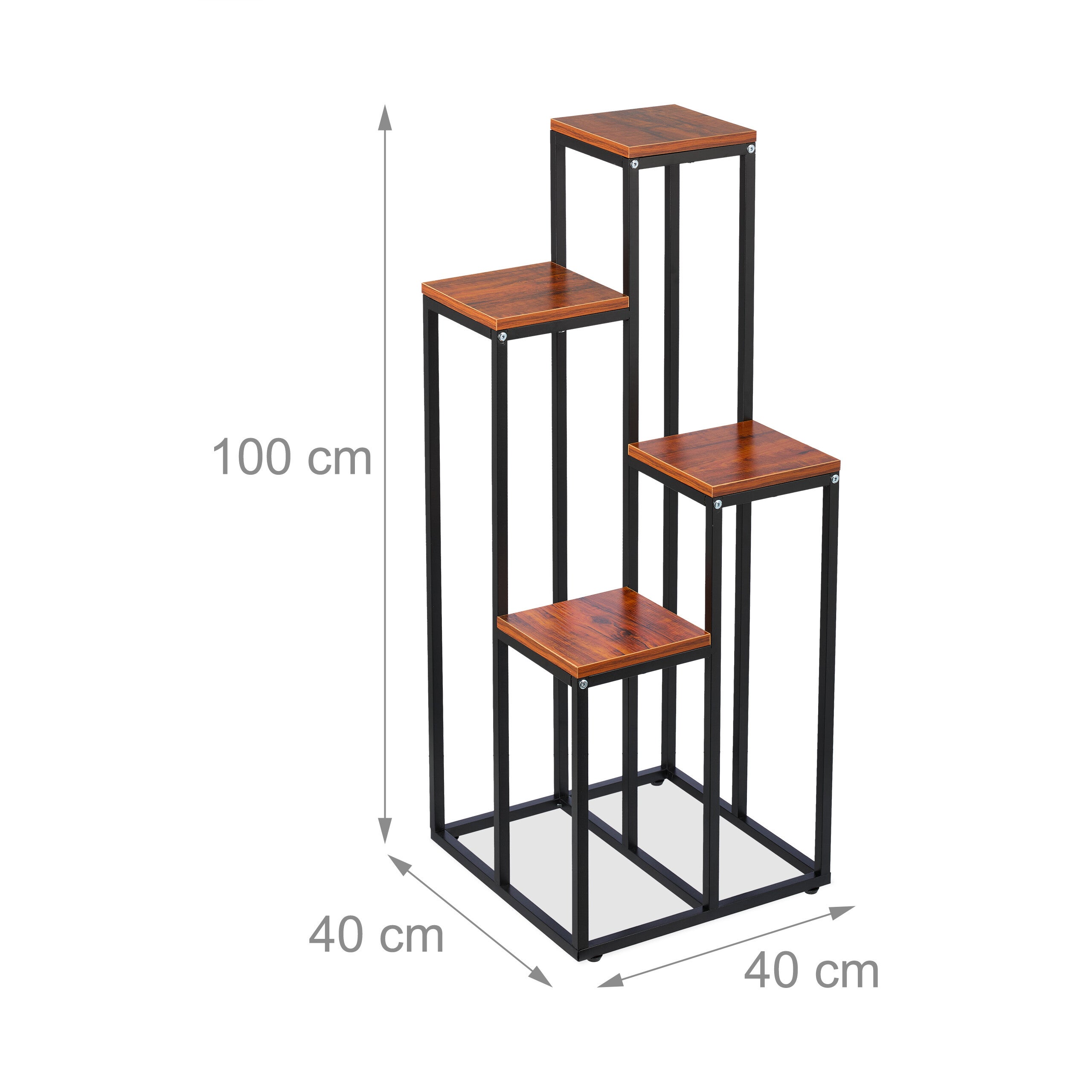 Étagère à plantes, 4 niveaux, HxLxP : 100x40x40 cm, acier et MDF, escalier pour fleurs, noir-marron, Relaxdays - 4