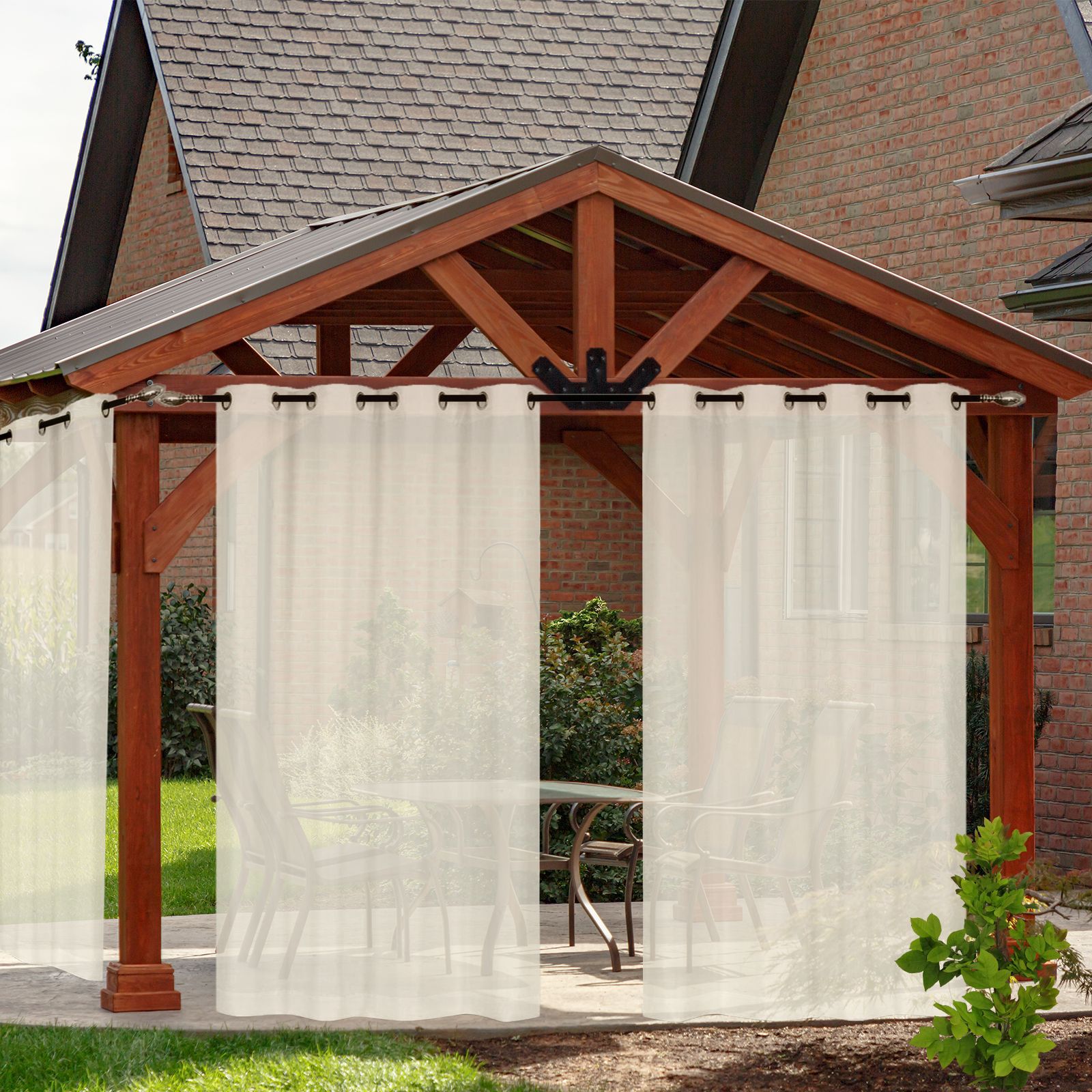 Zasłony zewnętrzne na patio, wodoodporne tiulowe zasłony z przelotkami do dekoracji ogrodu na patio, zestaw 2 szt., beżowe, 132x243 cm