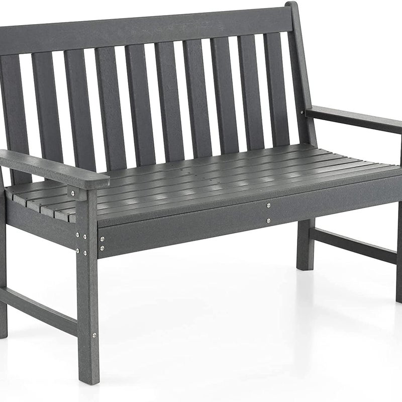 Ławka ogrodowa, odporna na warunki atmosferyczne, 2-osobowa, nośność do 320 kg, wykonana z tworzywa HDPE, na balkon i taras, 132 x 65 x 91 cm