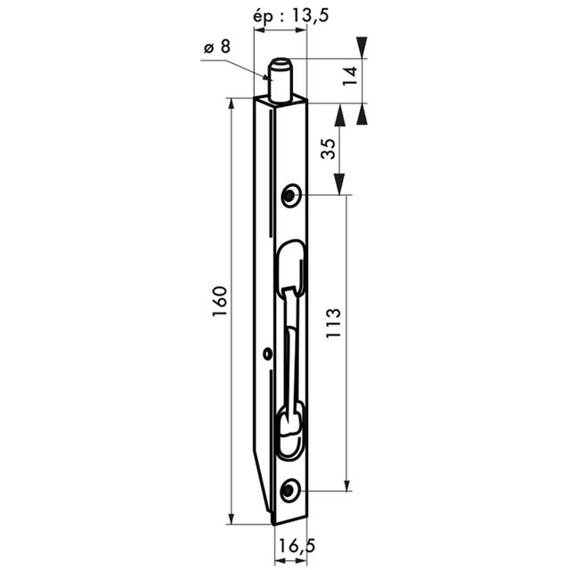 Verrou à onglet à bascule - Décor : Zingué - Hauteur : 160 mm - Largeur : 16,5 mm - Matériau : Acier - THIRARD