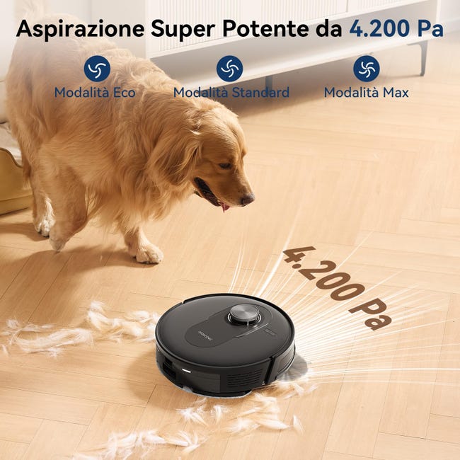 Proscenic Q8 Robot Aspirapolvere Con Navigazione Laser 4200Pa - Pulizia 200min, Mappa 5 Stanze, Controllo App E Alexa, Ideale Per Peli Animali
