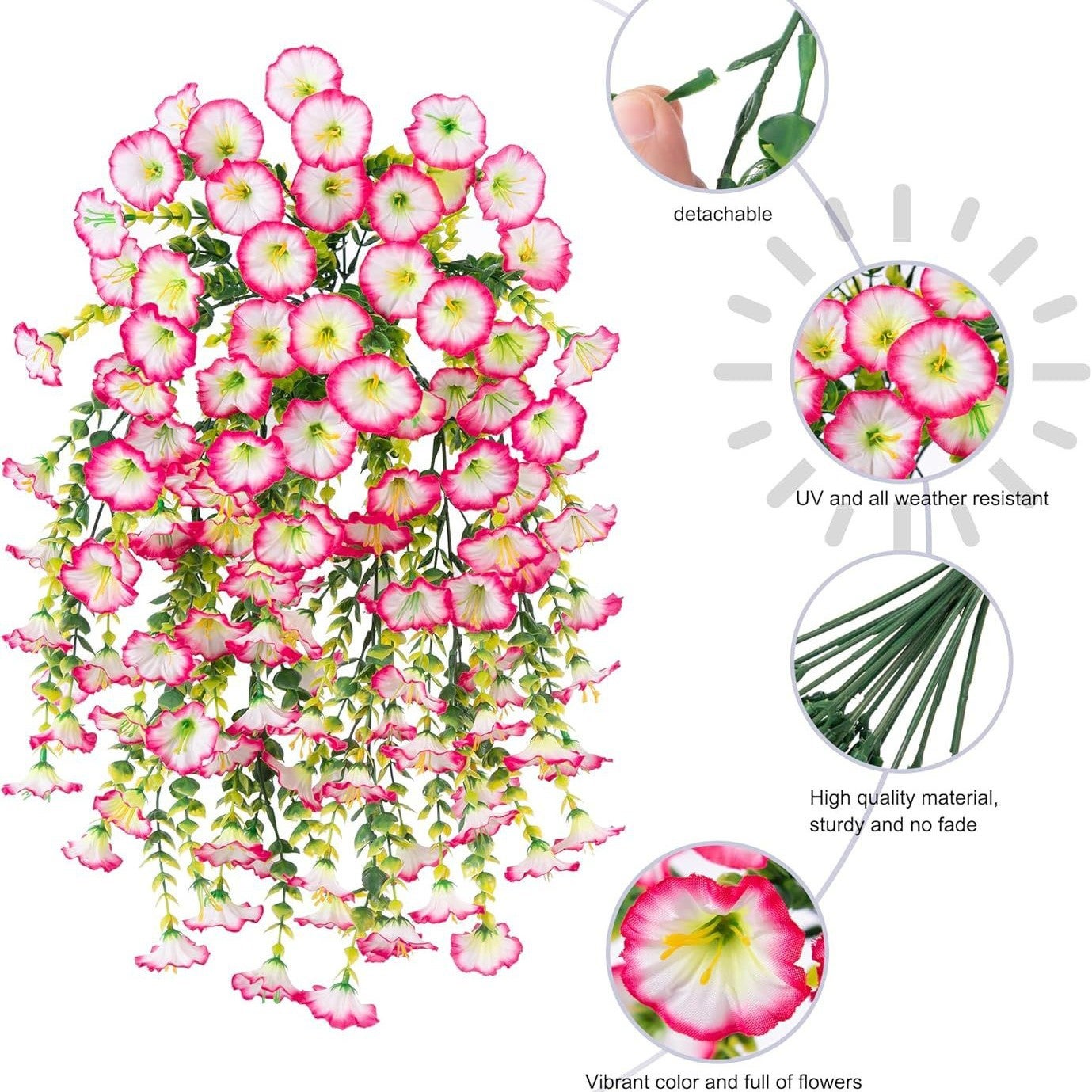 Couronne murale artificielle pour jardin extérieur en eucalyptus et ipomée, 5 pièces, 69 mailles, rose - 2