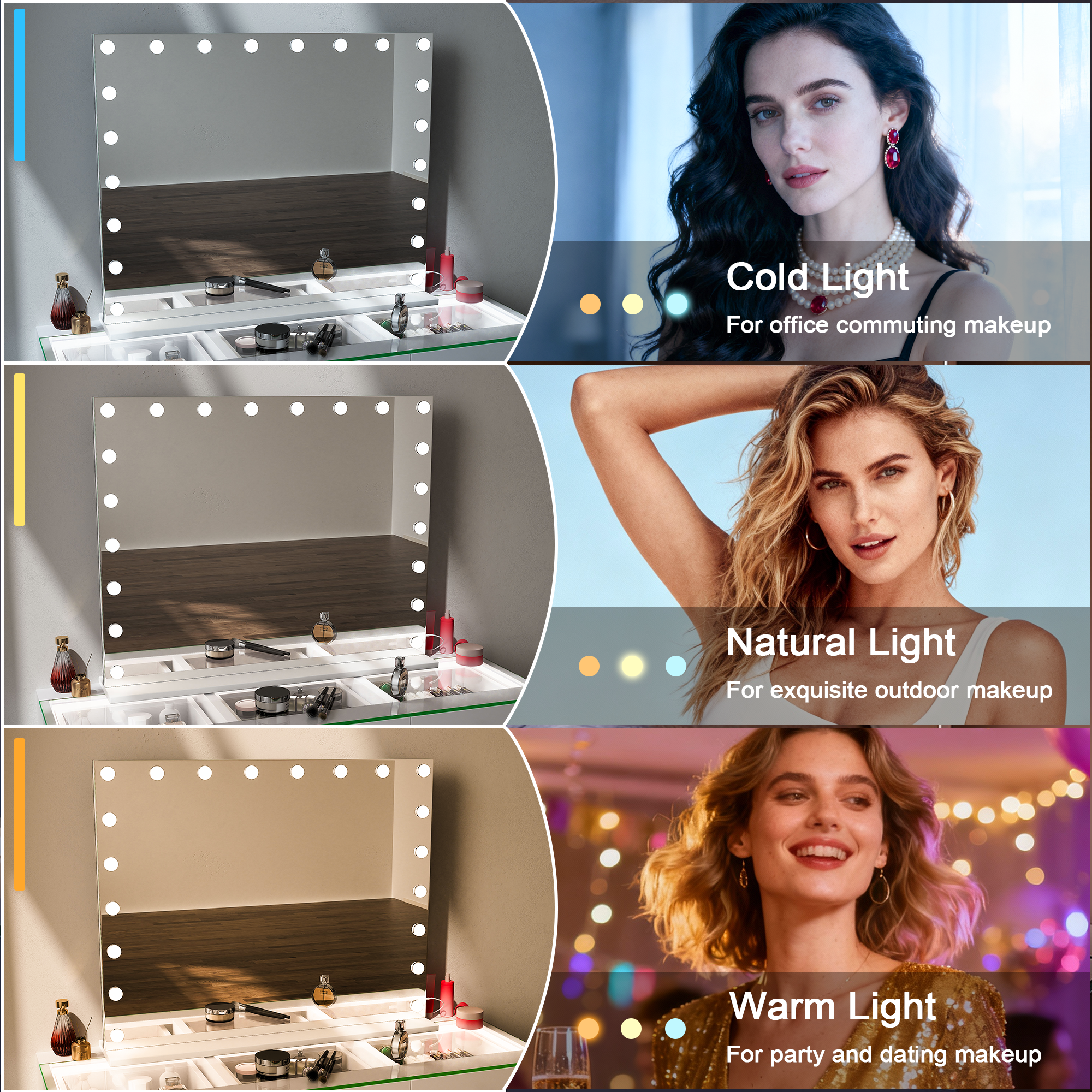 Specchio da trucco Hollywood illuminazione LED da parete - 100 x 80 cm - 5