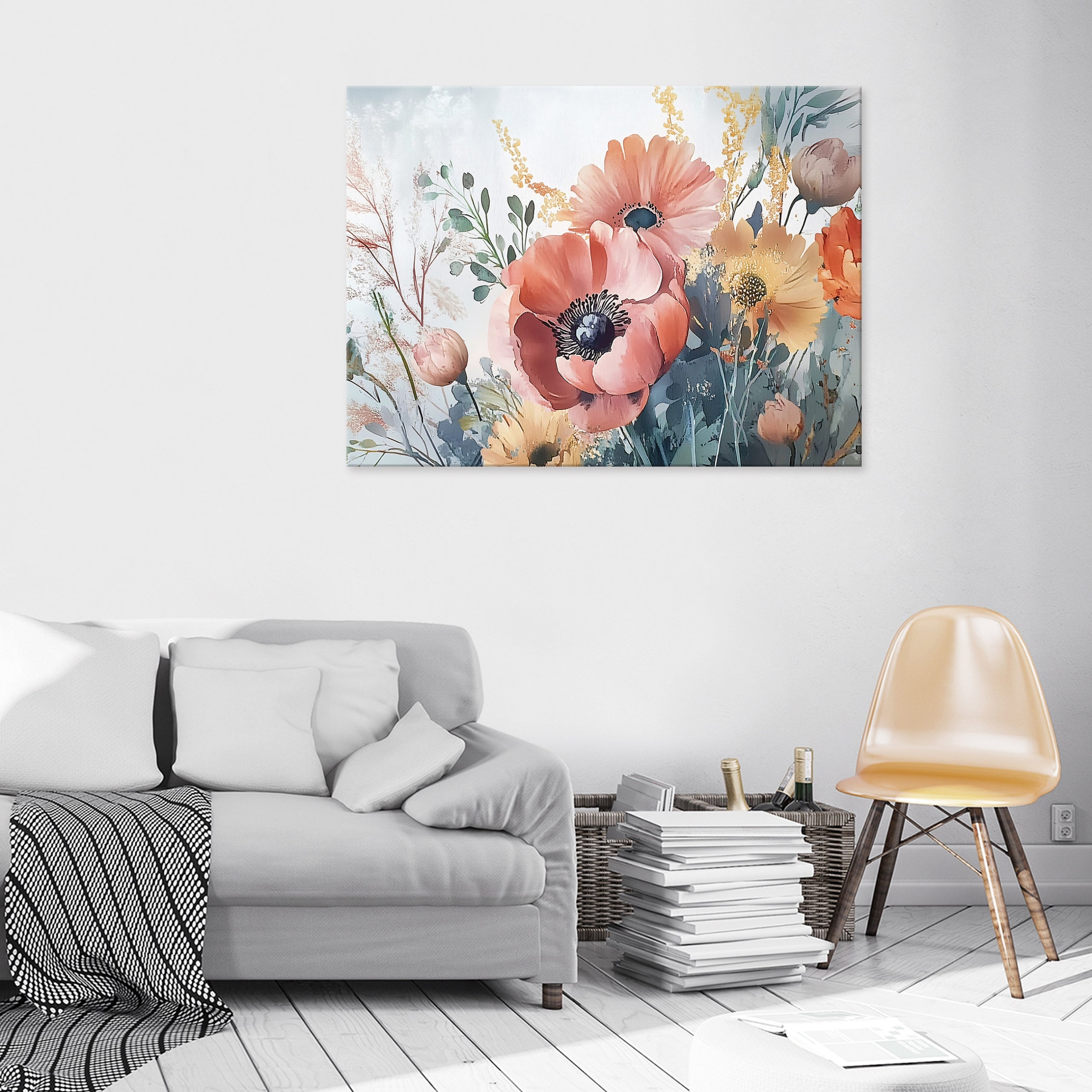 Tableau decoratif abstrait fleurs pastels moderne 60x40 cm xxl Impression sur toile décoration murale intissée pour salon chambre cuisine - 2