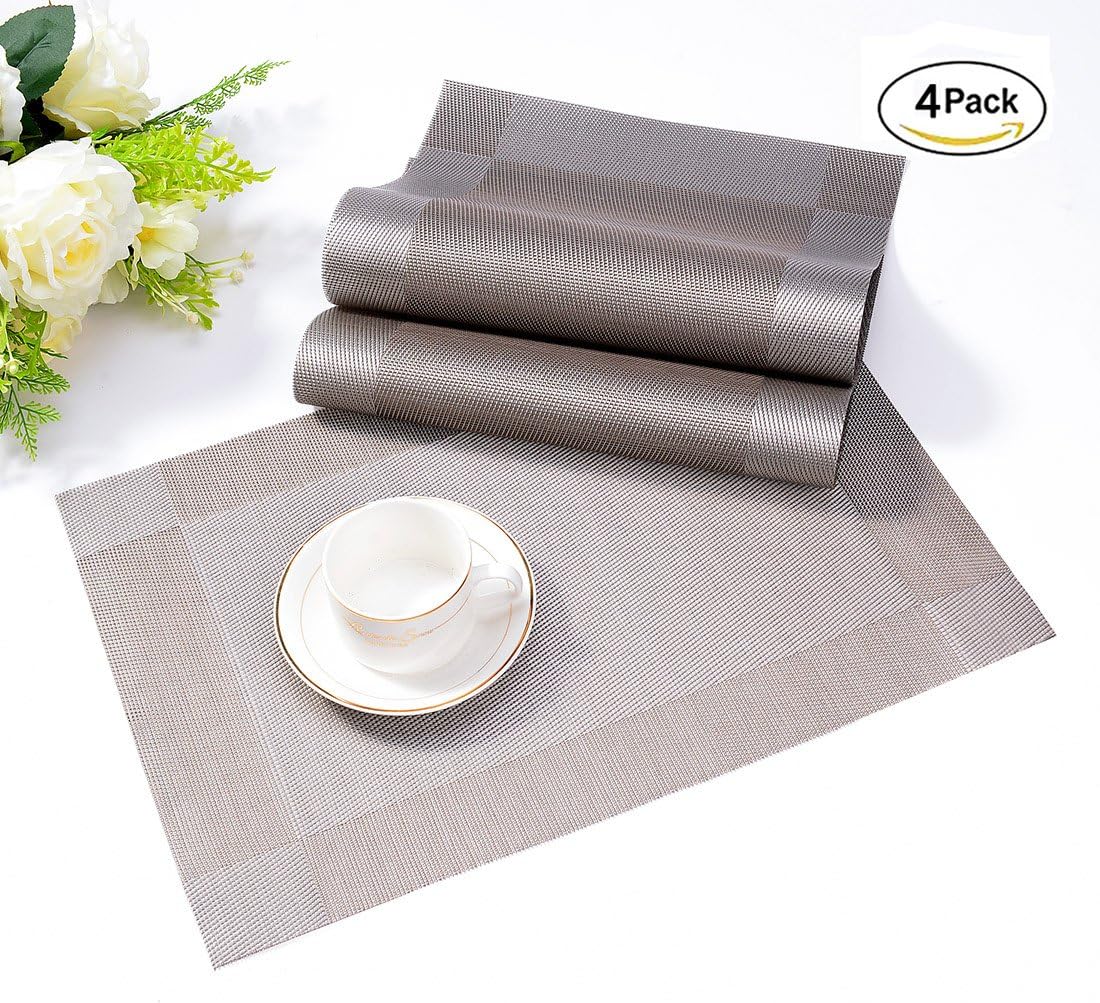 LEMROE Placemats Set Lot de 4 Lavables PVC Tapis de Table Antidérapantes Résistant à la Chaleur - Gris - 3